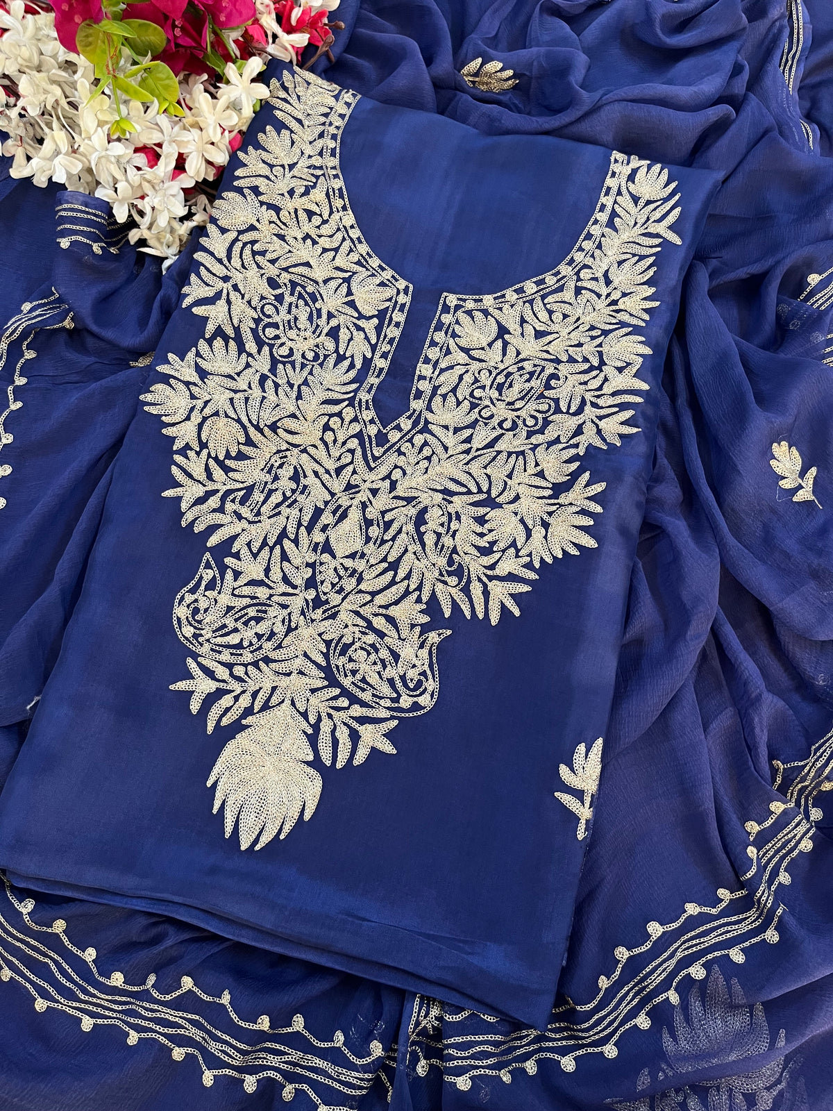 Blue Silk Tilla Kashmiri Suit