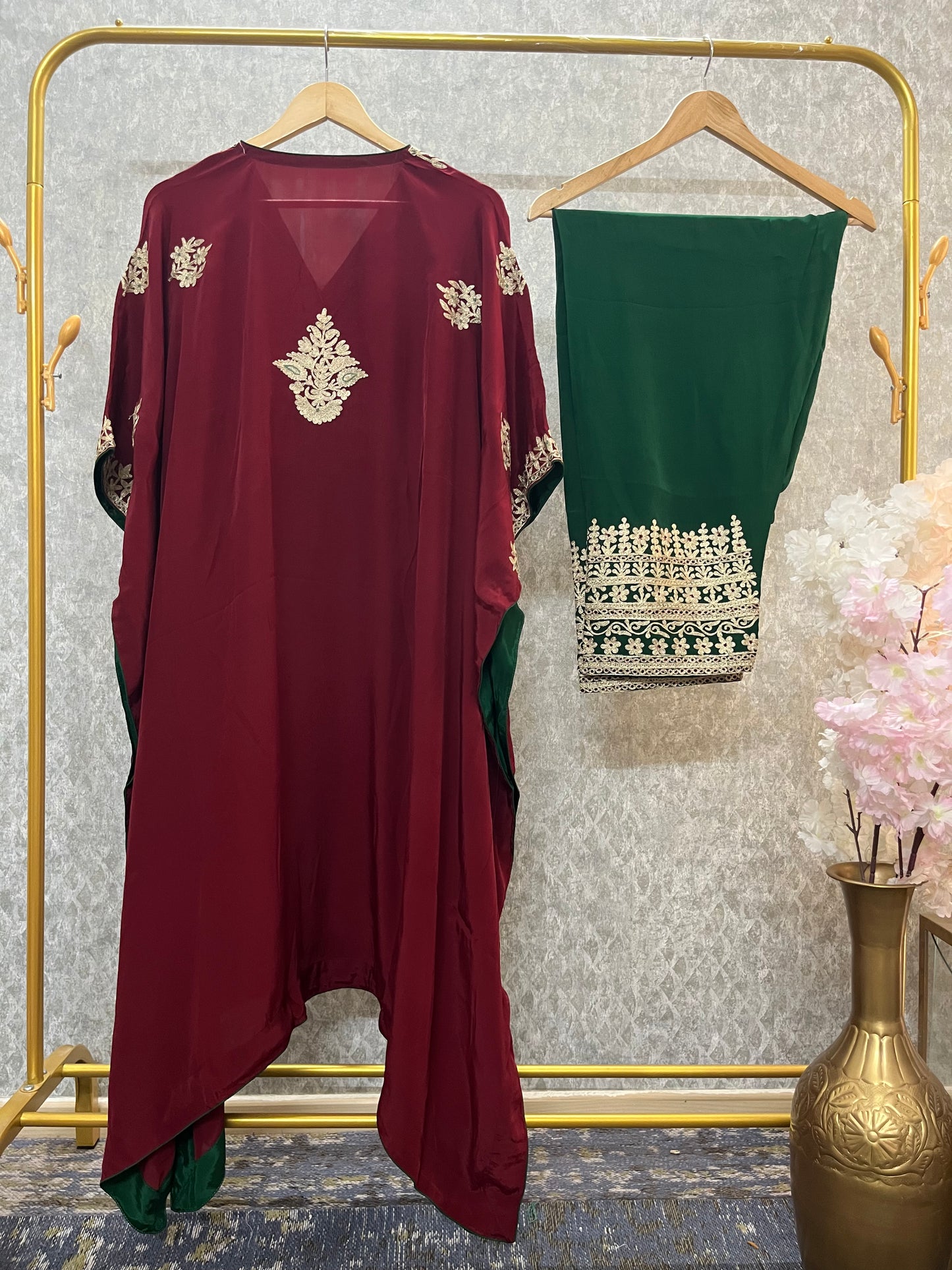 Maroon Crape Kashmiri Kaftan Set size (56)