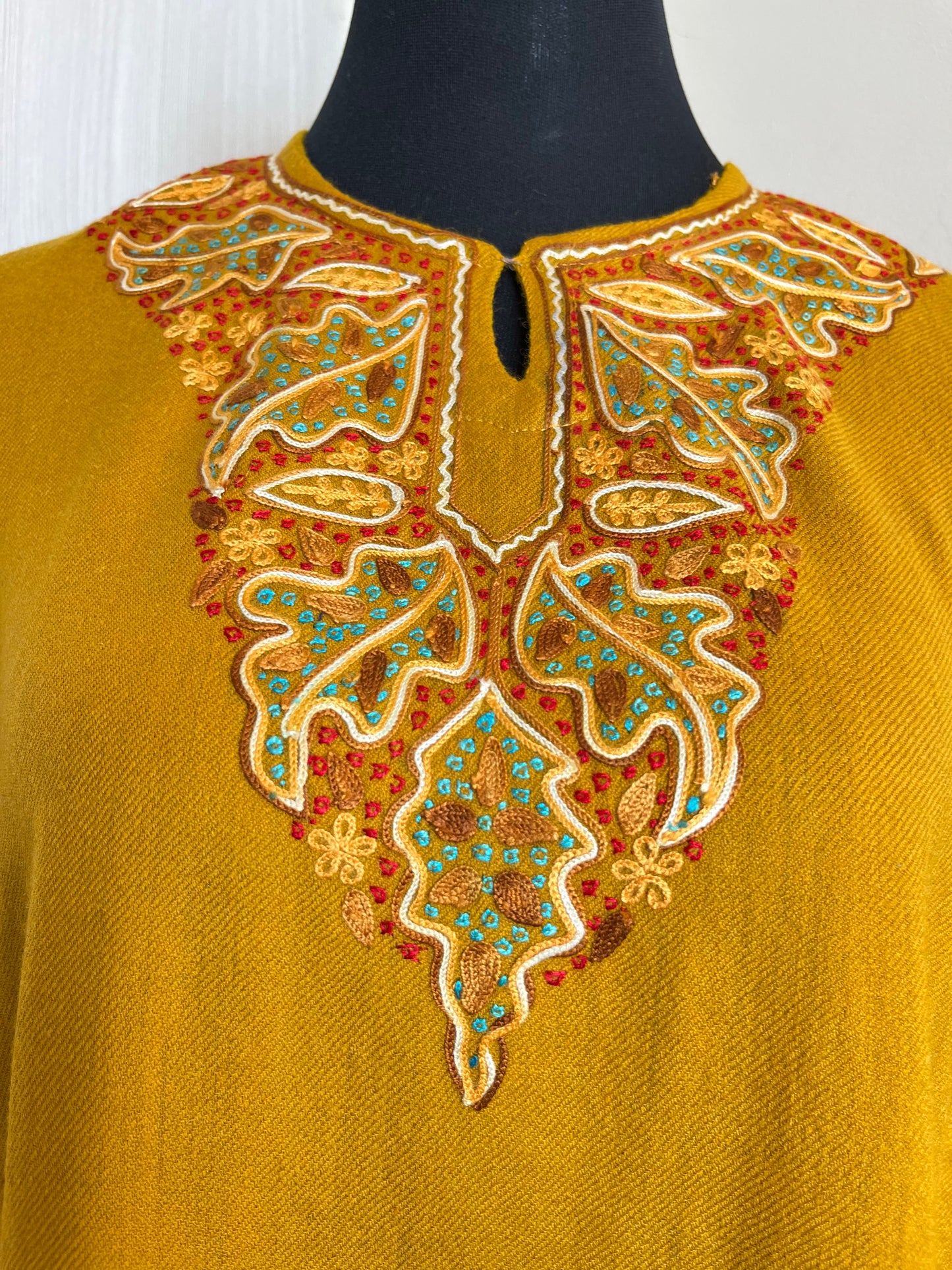 Yellow Aari and Sozni Hand Embroidered Pure Wool Pheran