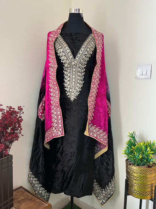 Black Pink Tye Dye Tilla Embroidered Pure Makhmal Shirt and Cape Set