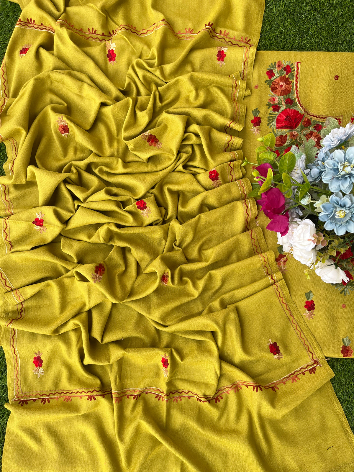 Lime Green Woollen Aari Embroidered 3pc suit