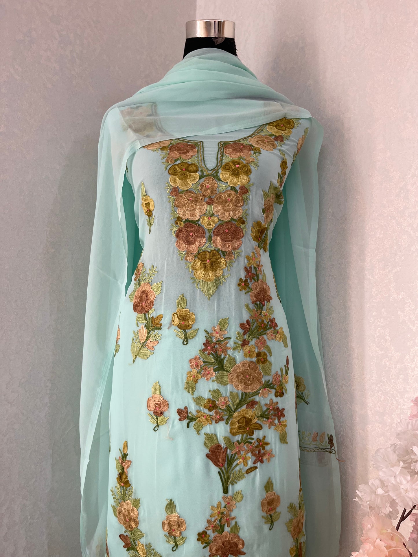 Blue Georgette 3 Pc Kashmiri Suit