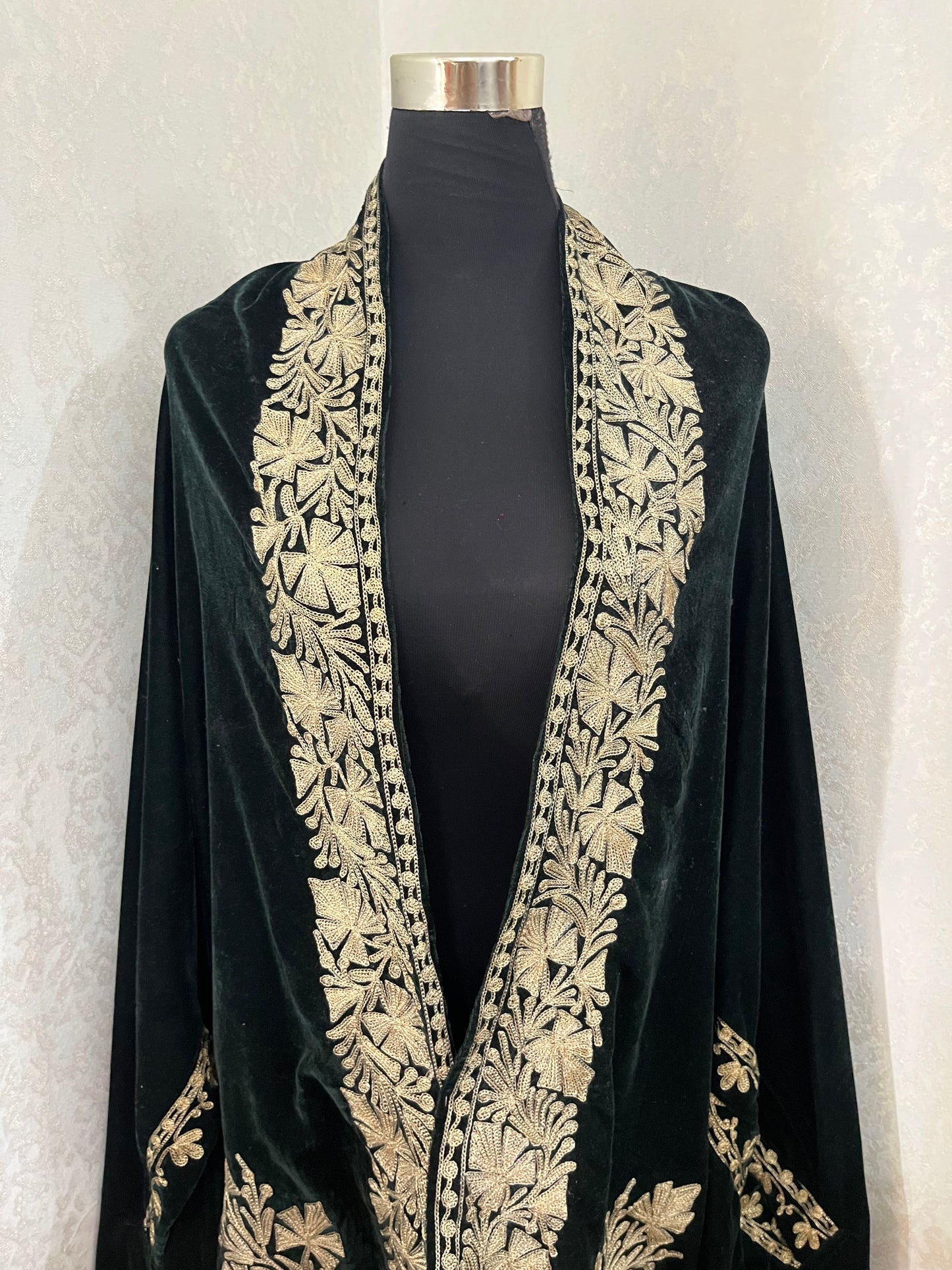Bottle Green Tilla Embroidered Velvet Cape