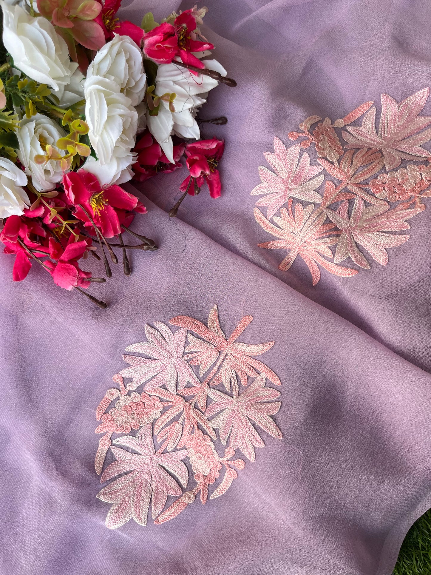 Lilac Georgette Kashmiri Kurta Material