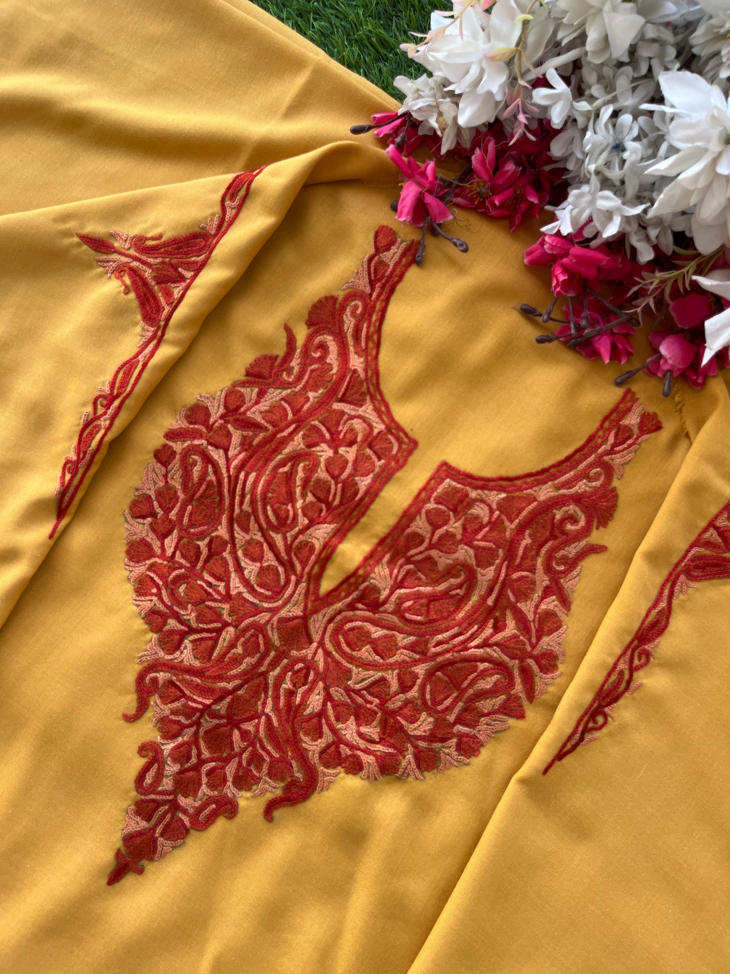 Yellow Cotton Two Piece Suit (Hand Embroidered)