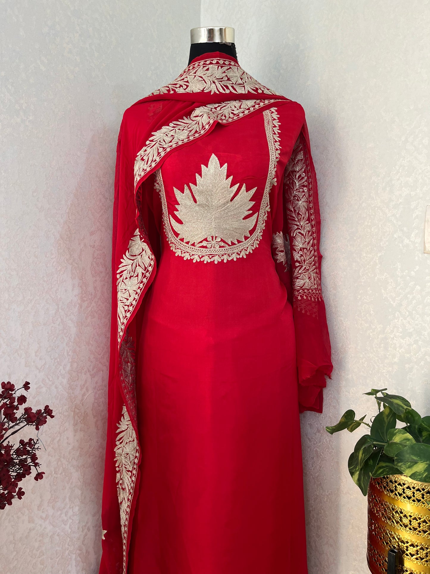 Red Sanam’ Tilla Kashmiri Silk Suit