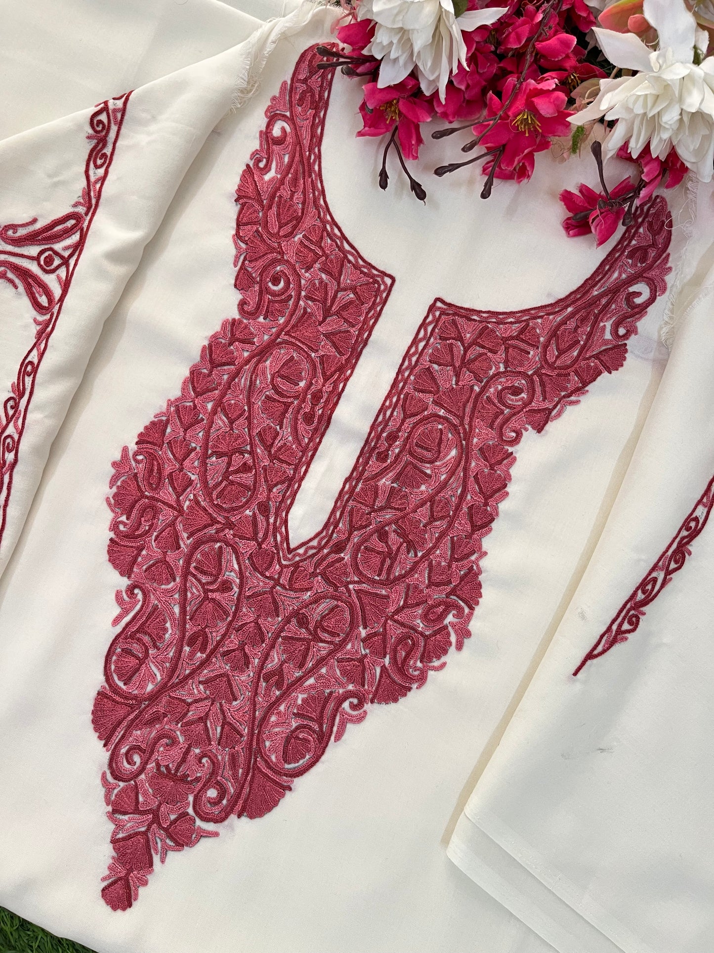 Off White Cotton Cord Set (Hand Embroidered)