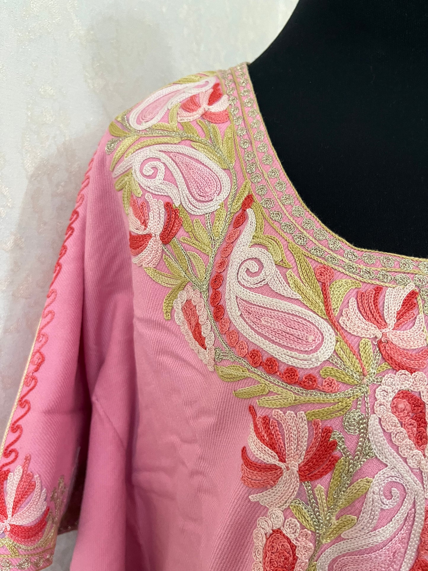 Pink Woollen Kashmiri Kaftan Set