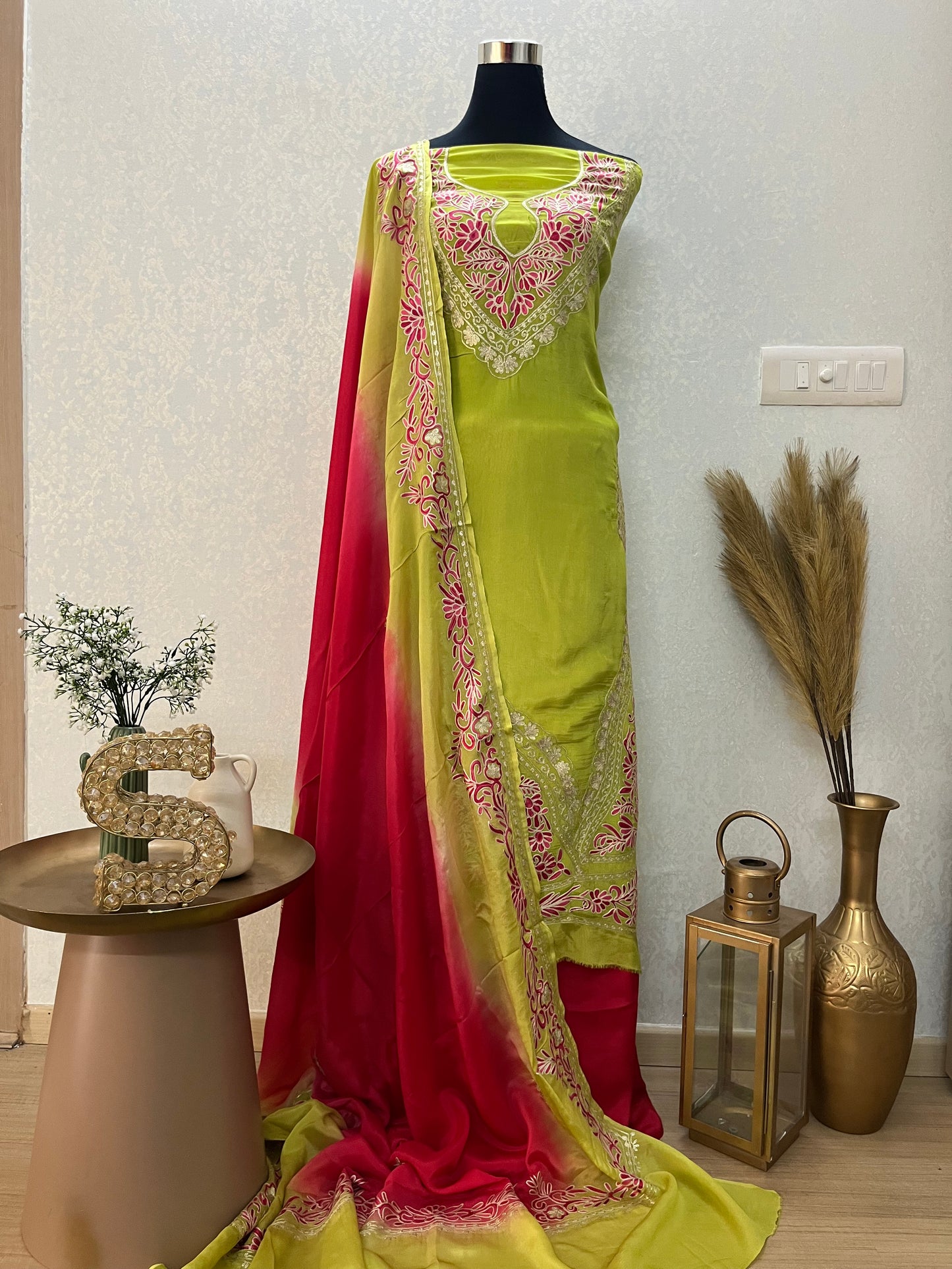 Pure Chinon 3 Pc Heavy Front Back Kashmiri Suit