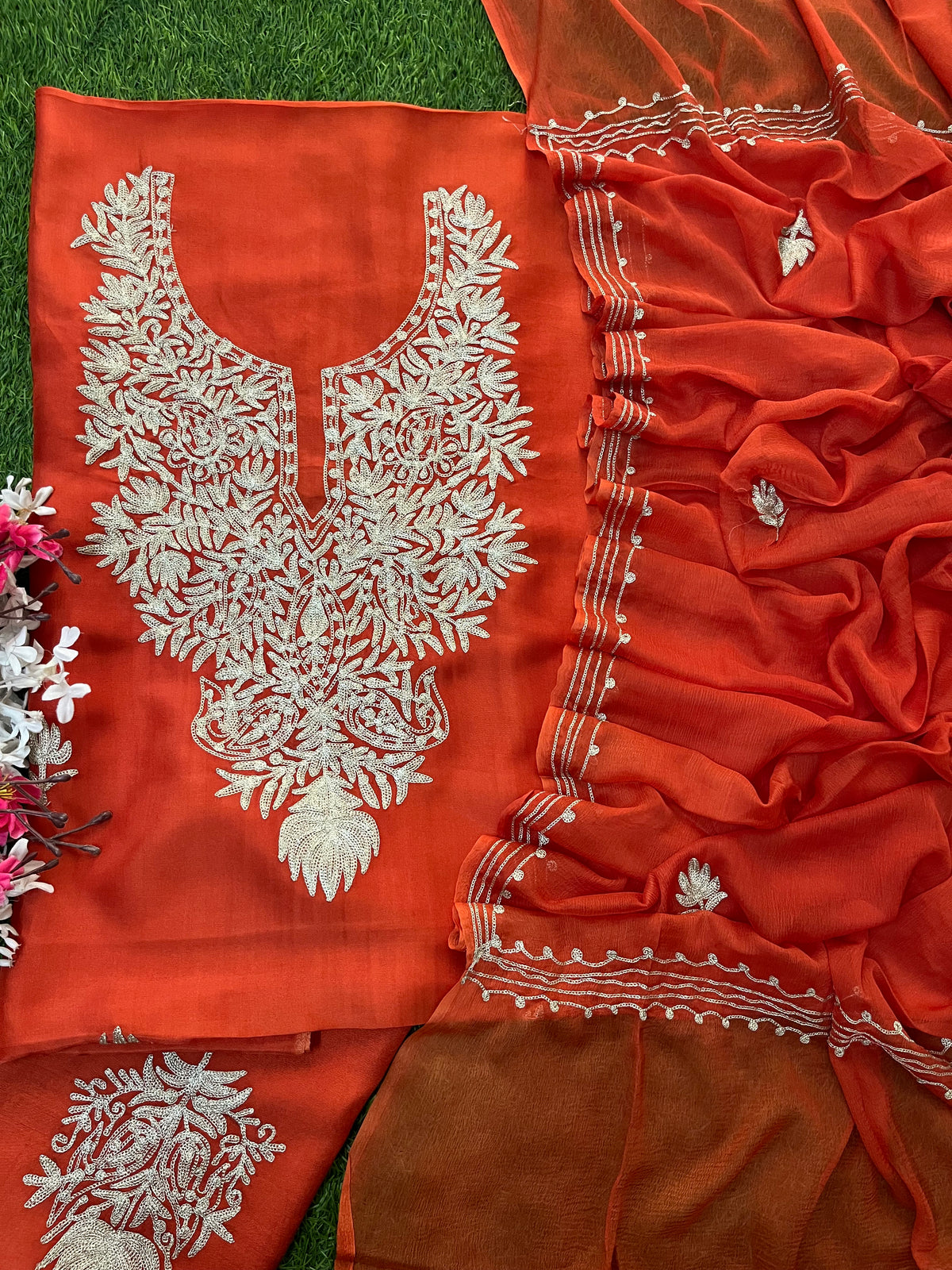 Rust Silk Tilla Kashmiri Suit
