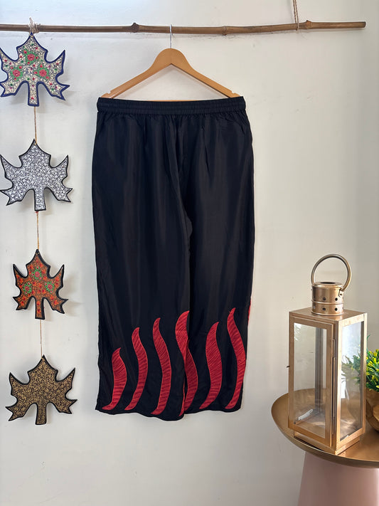 Women Black Solid Wide Leg Aari embroidered palazzos ‘L’