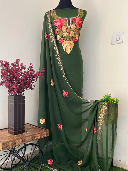 Green Georgette Shirt and Dupatta Aari Embroidered Suit