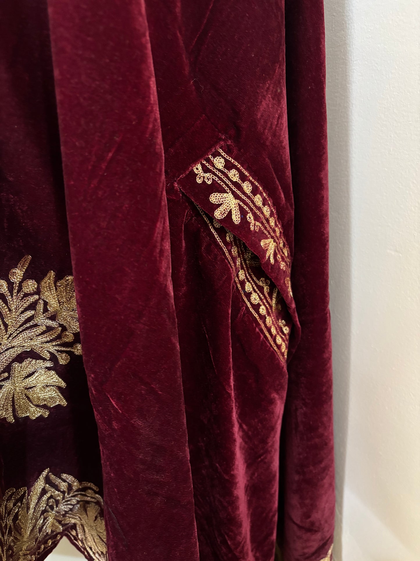 Maroon Aari Embroidered Velvet Cape