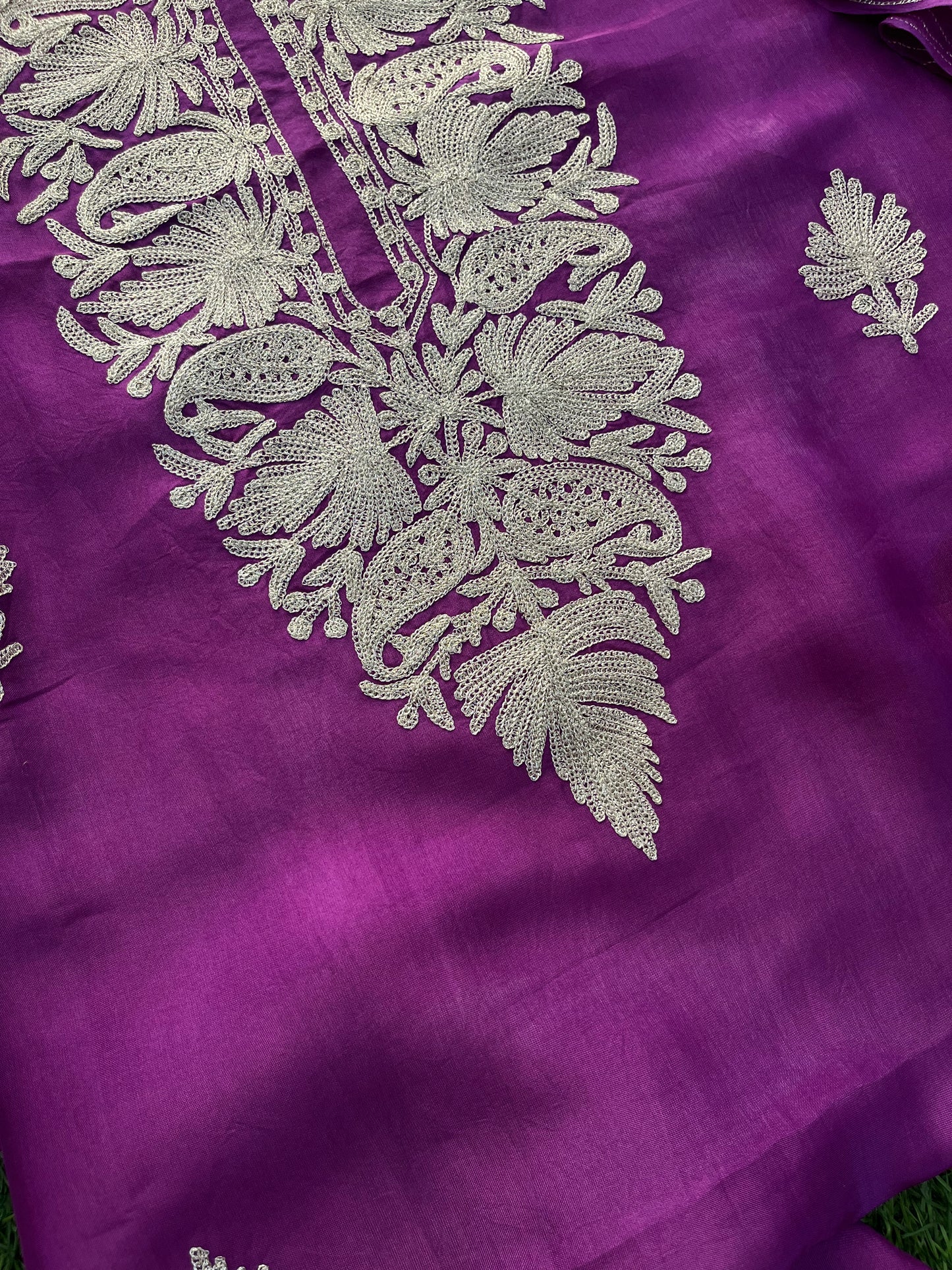 Purple Silk Tilla Kashmiri Suit