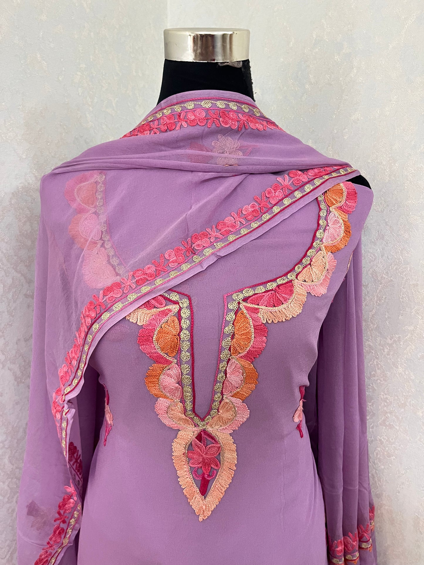 Panther Pink Pure Georgette Aari Embroidered Suito