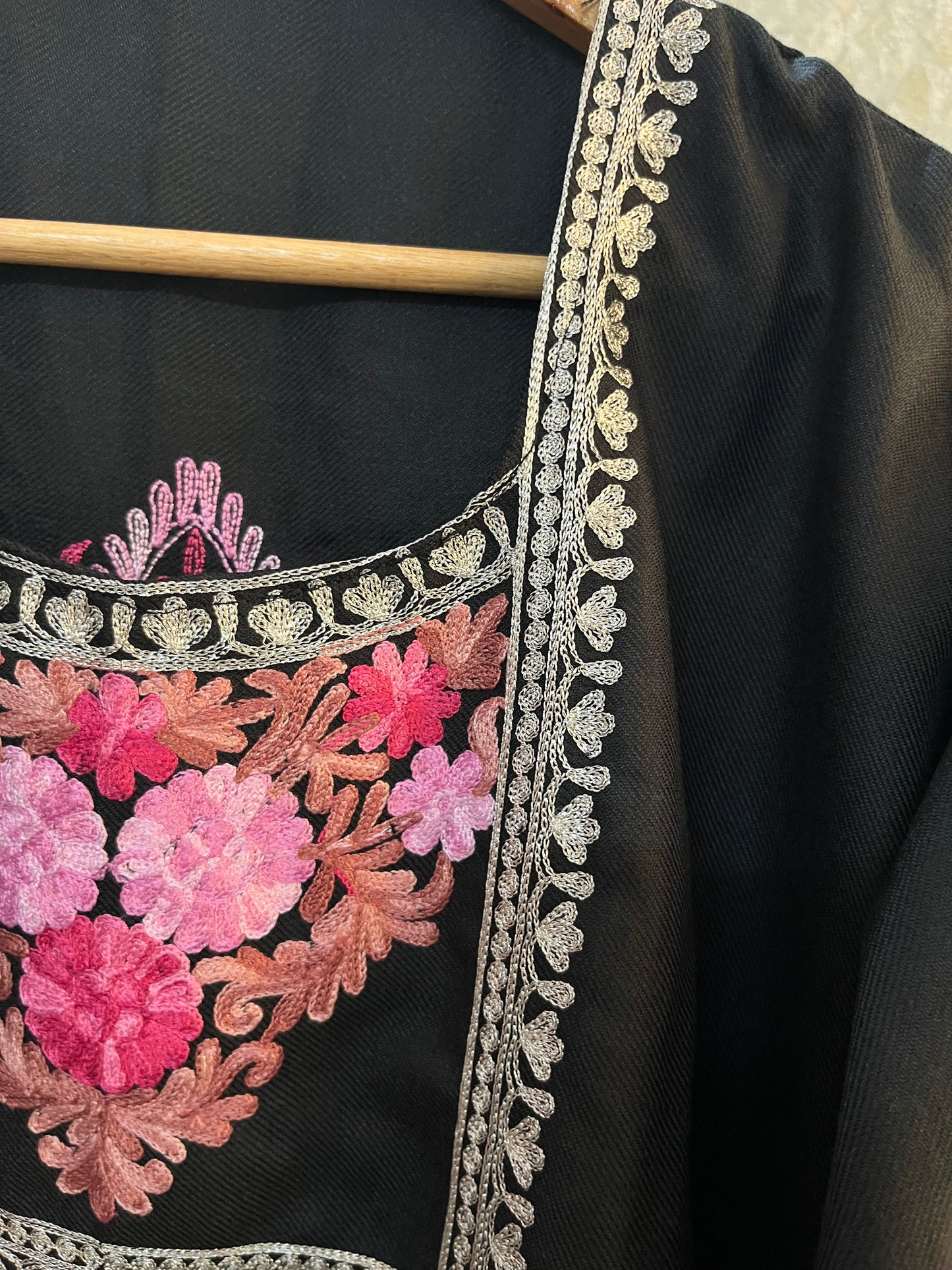 Black  Woollen Kashmiri Co-Ord Set ( Size 44)