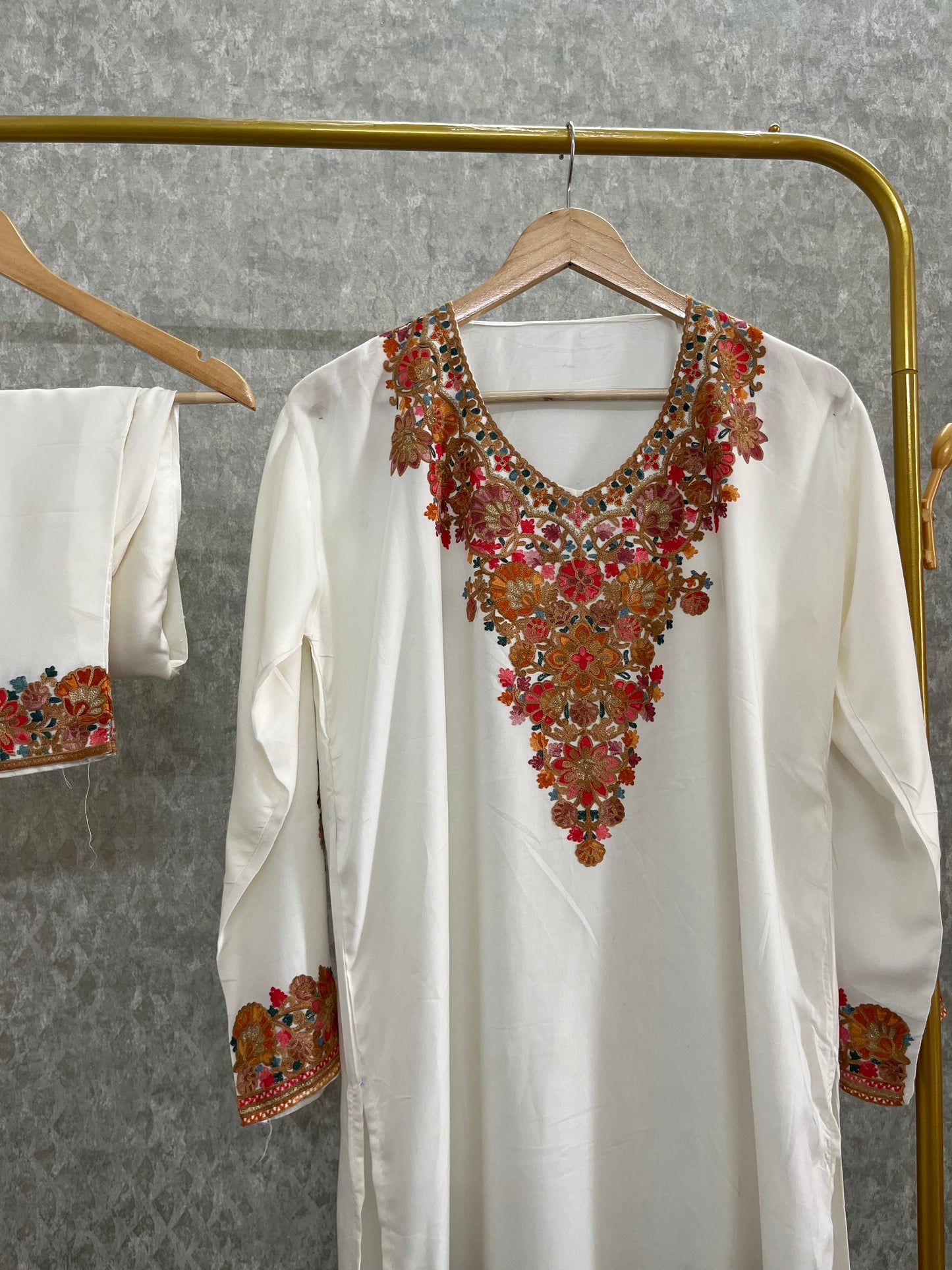 Off White Cotton Stitched Co-ord Set( 44)