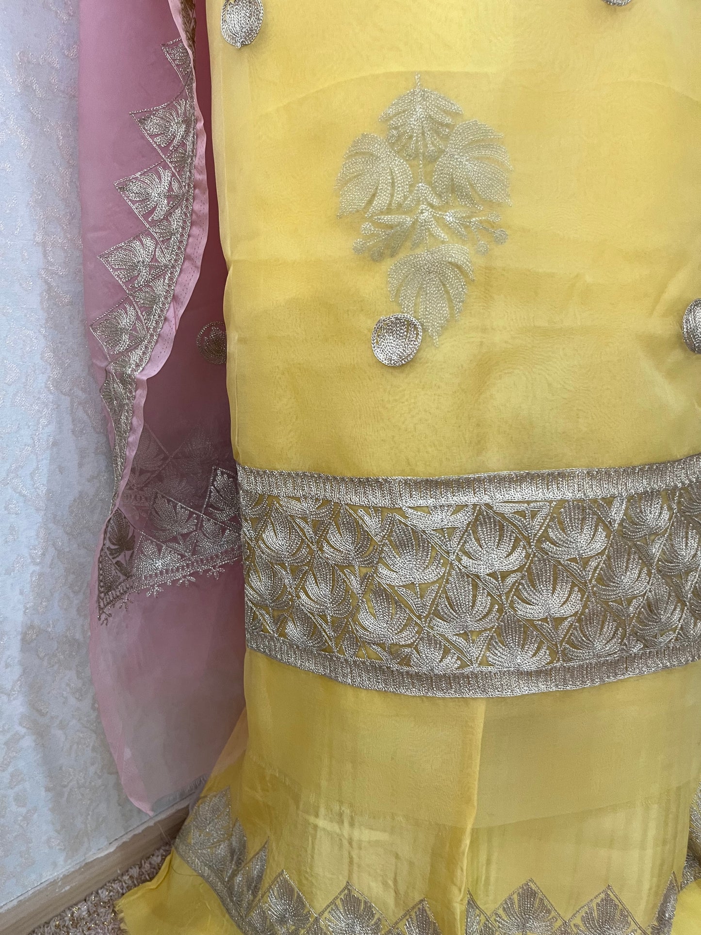 Lemon Yellow Soft Tissue Kashmiri Suit