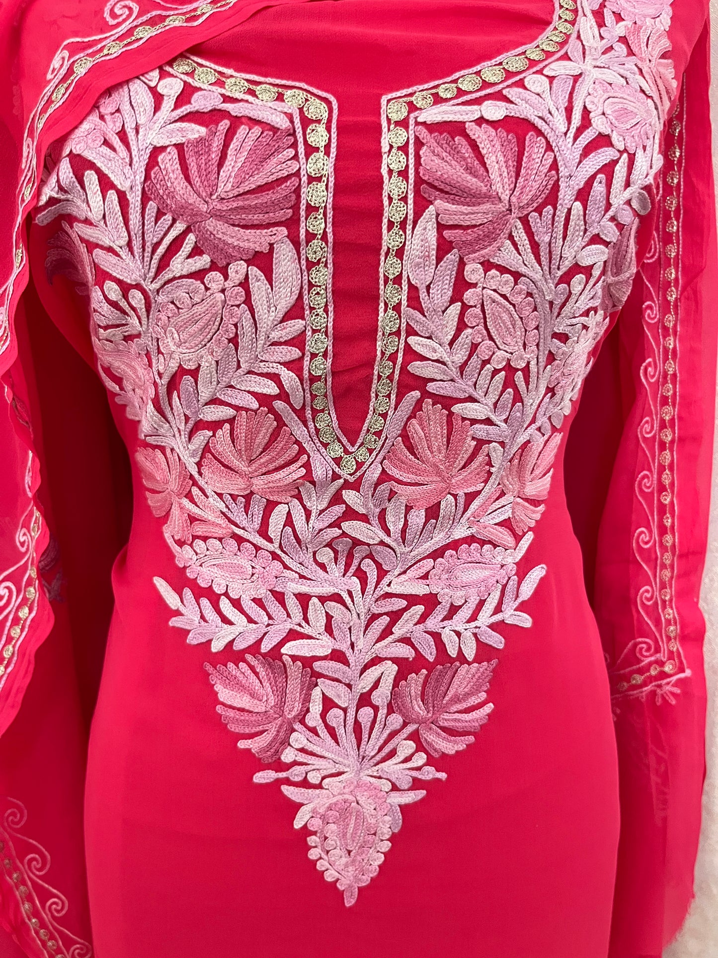 Pink Georgette Shirt and Dupatta Aari Embroidered Suit