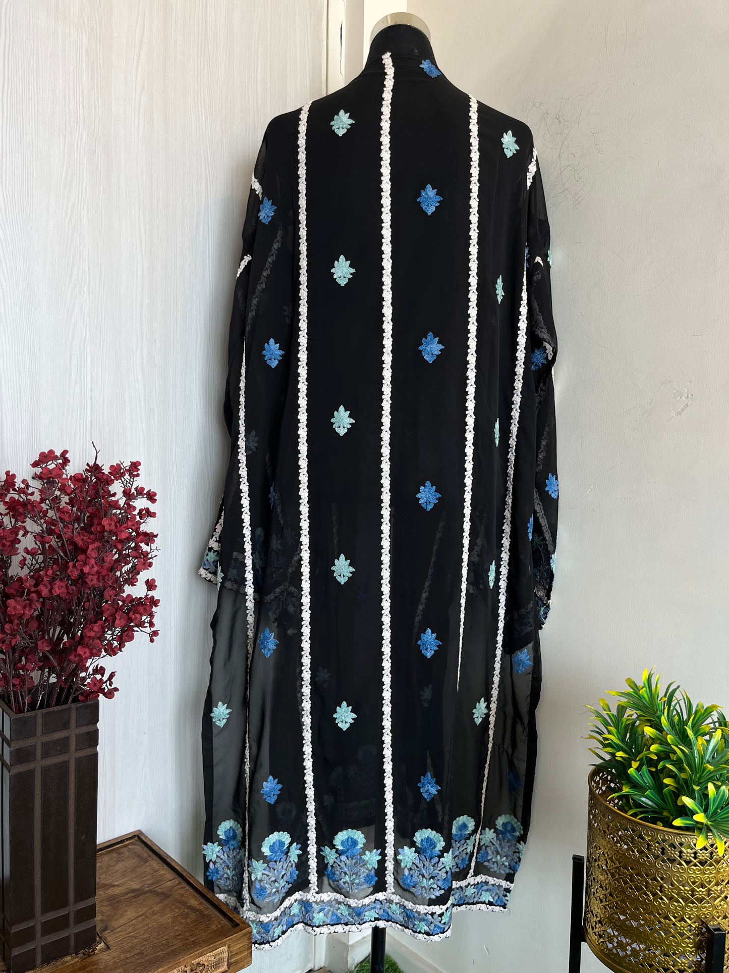 Black Georgette All over Work Aari Embroidered Unstitched Kurta Material