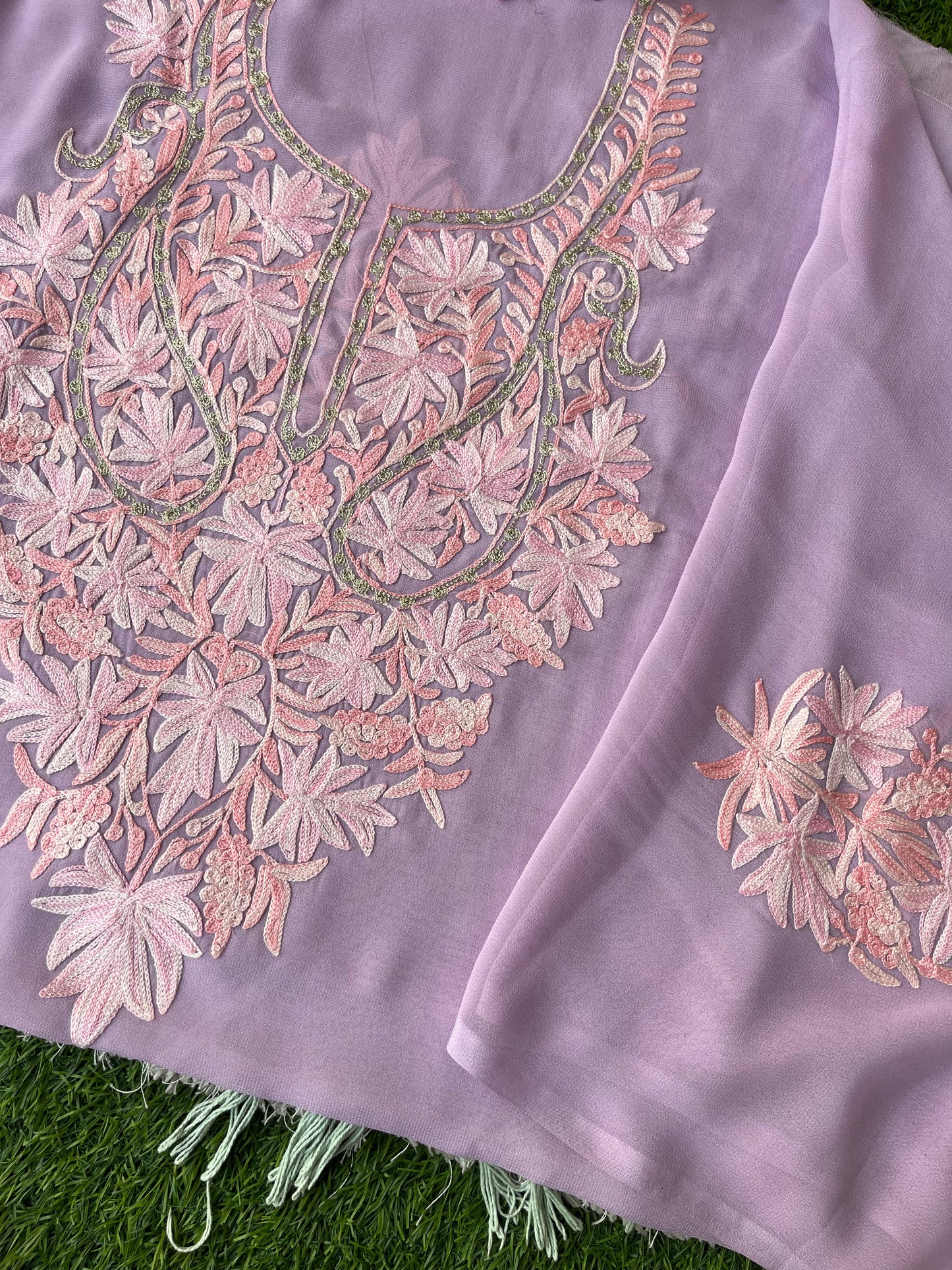 Lilac Georgette Kashmiri Kurta Material