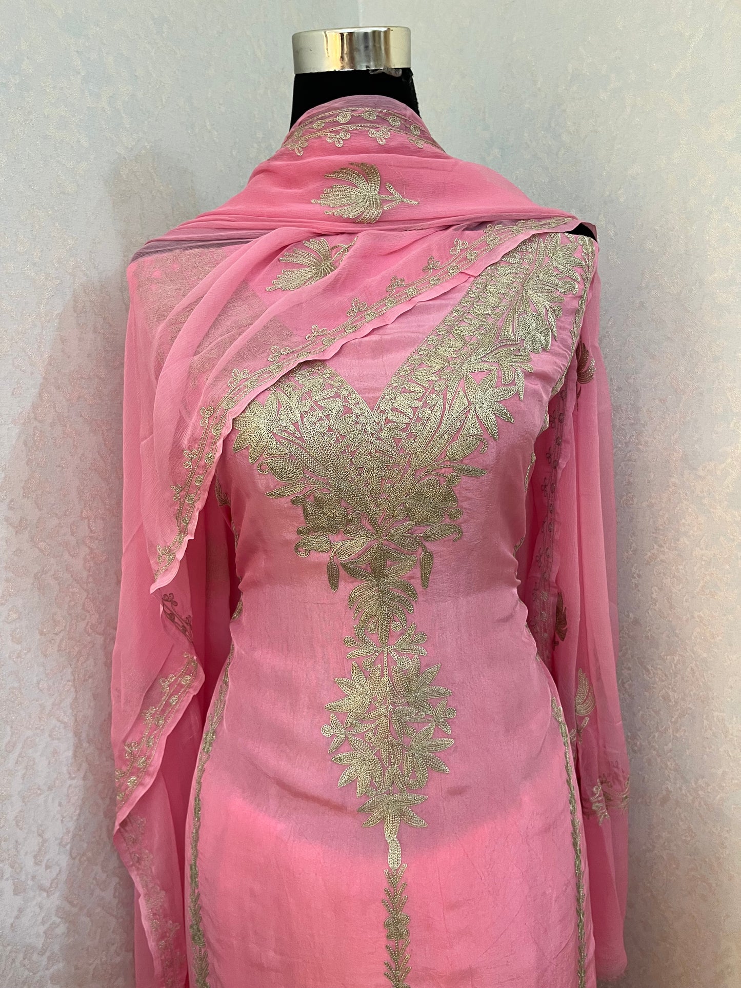 Soft Pink Tilla Kashmiri Silk Suit