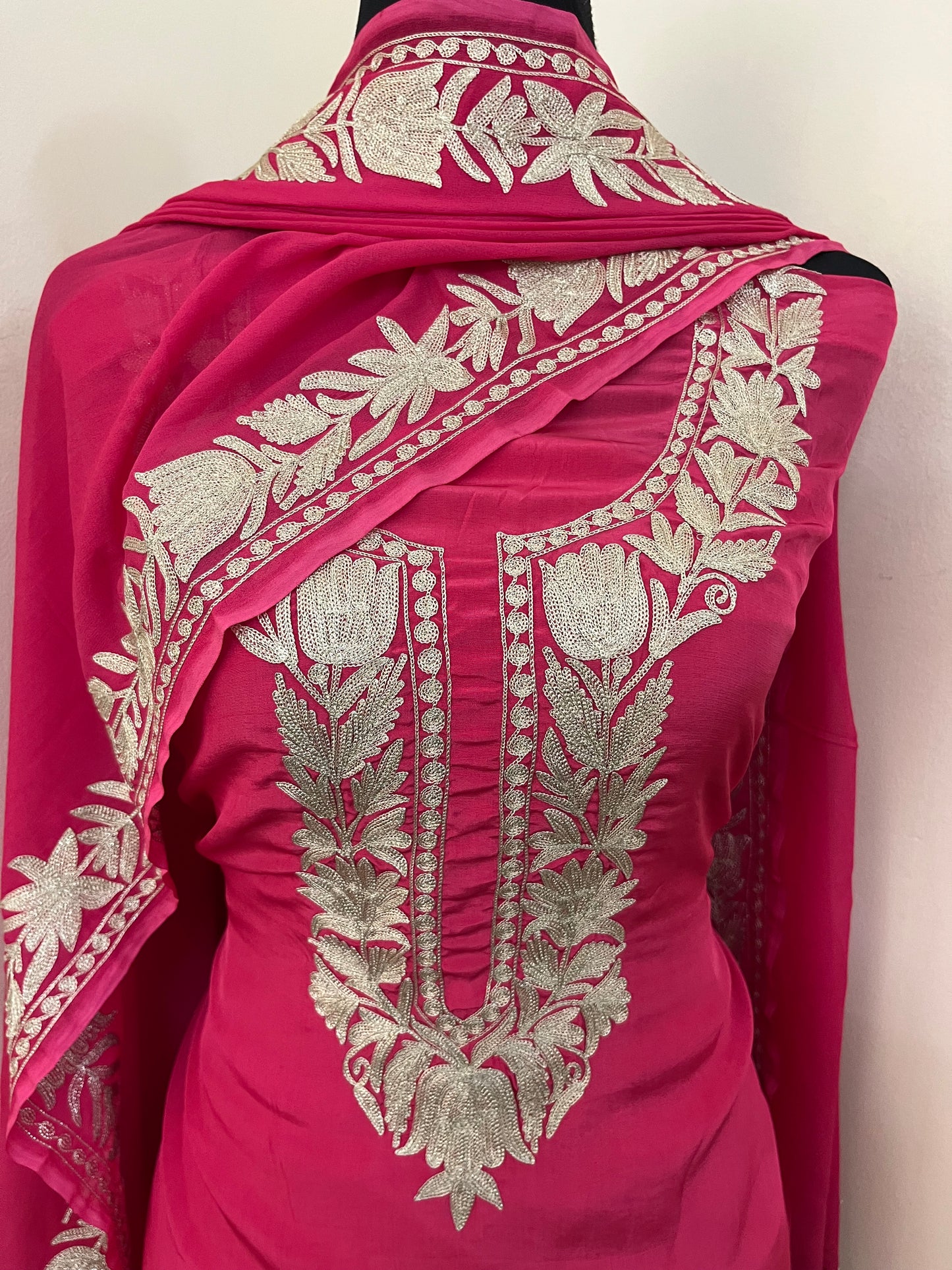 Kalaa’ Fuchsia Pink Crape Kashmiri Suit