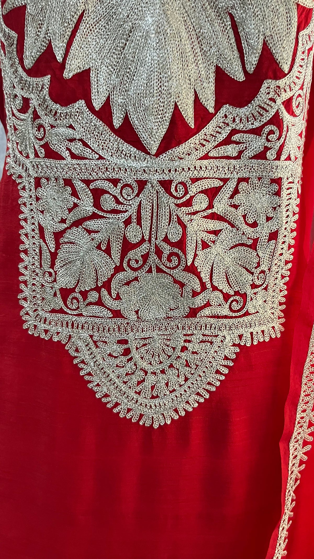 Red Silk Tilla Embroidered Suit