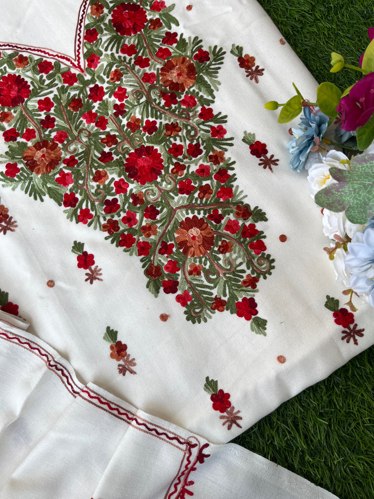 Off White Woollen Aari Embroidered 3pc suit