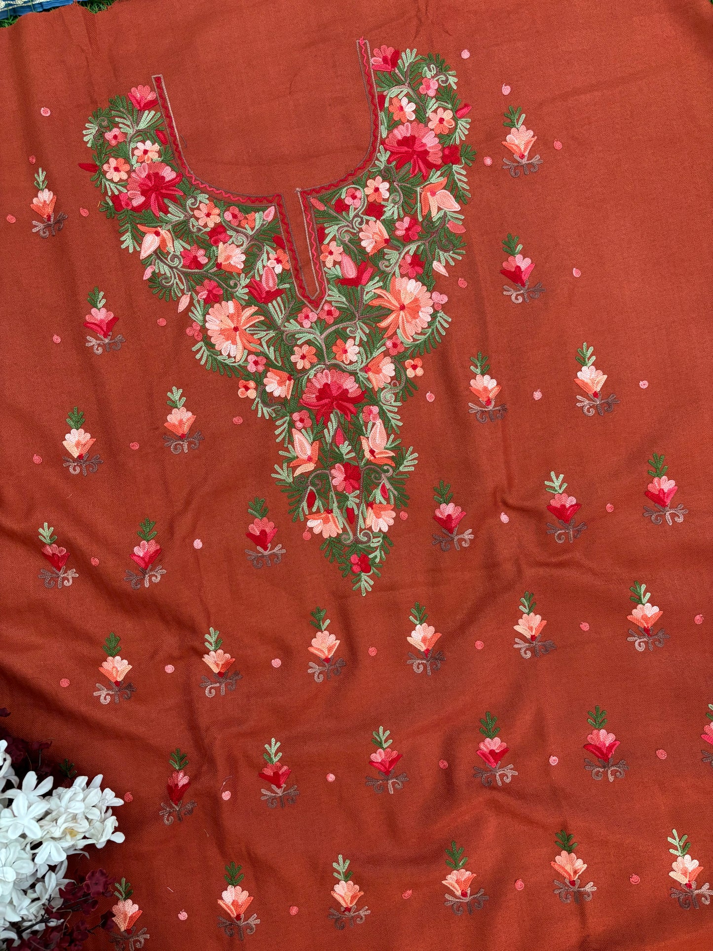 Rust Woollen Aari Embroidered 3pc suit