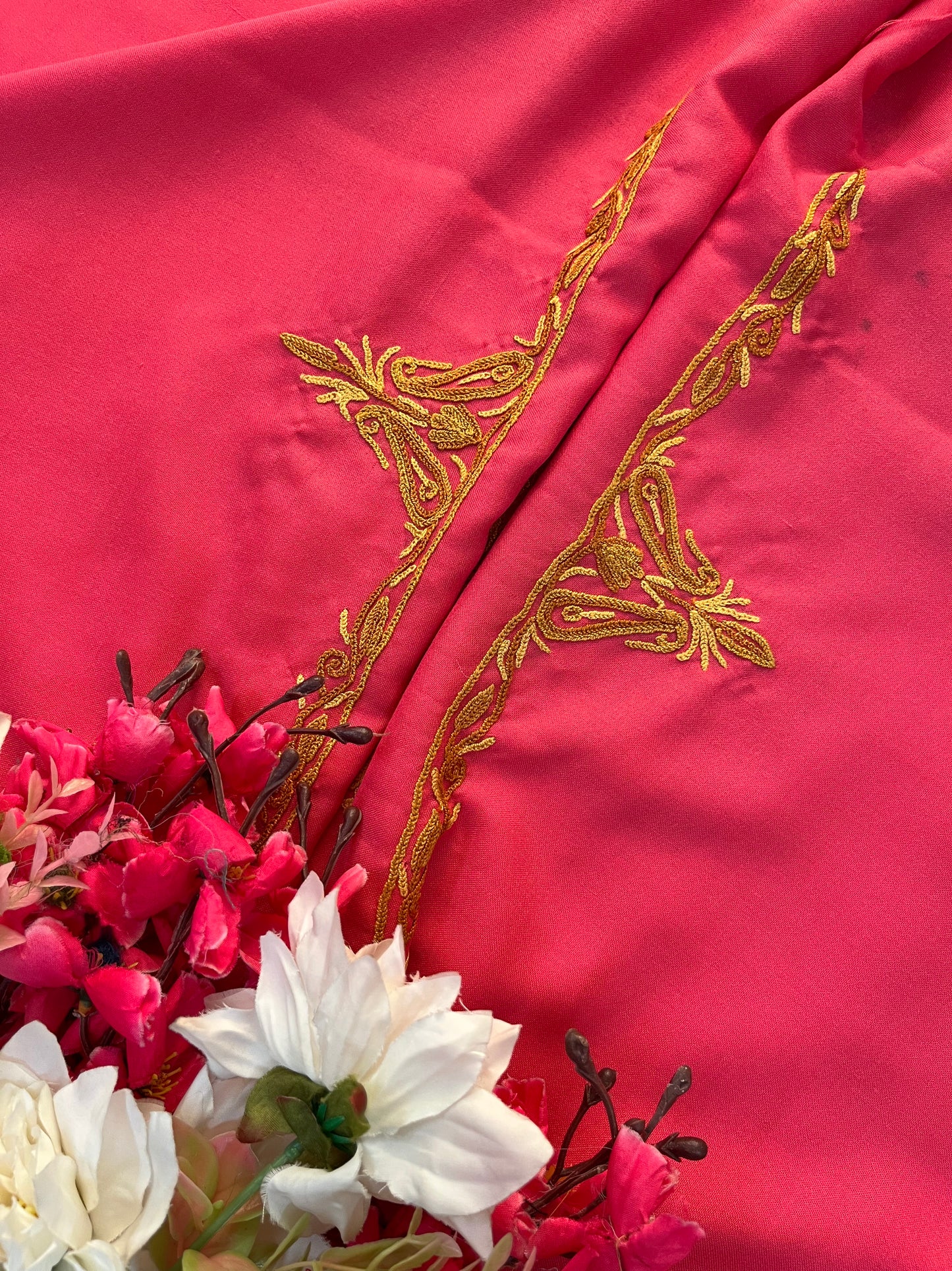 Candy Pink Cotton Two Piece Suit (Hand Embroidered)