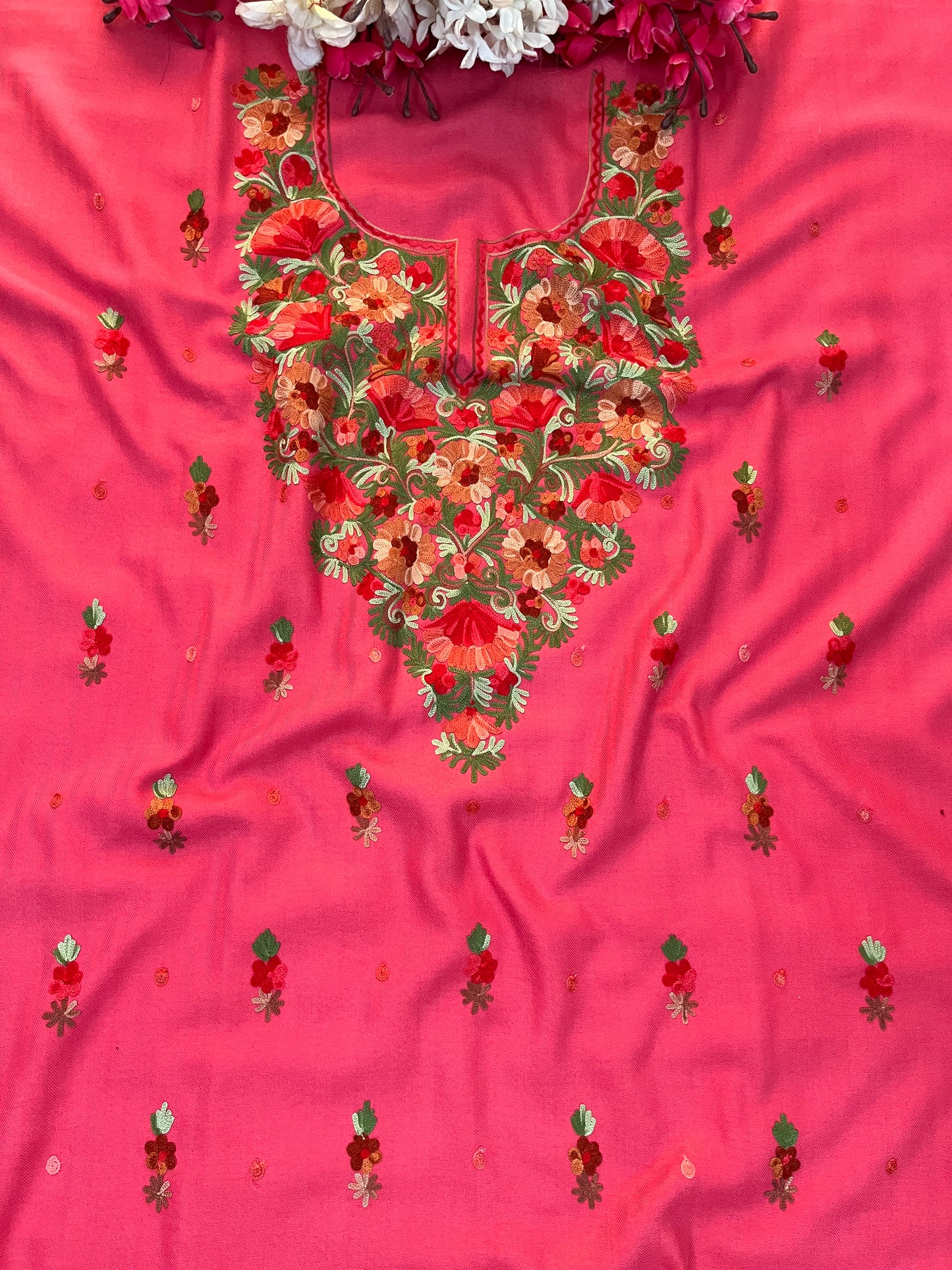 Candy Pink Woollen Aari Embroidered 3pc suit