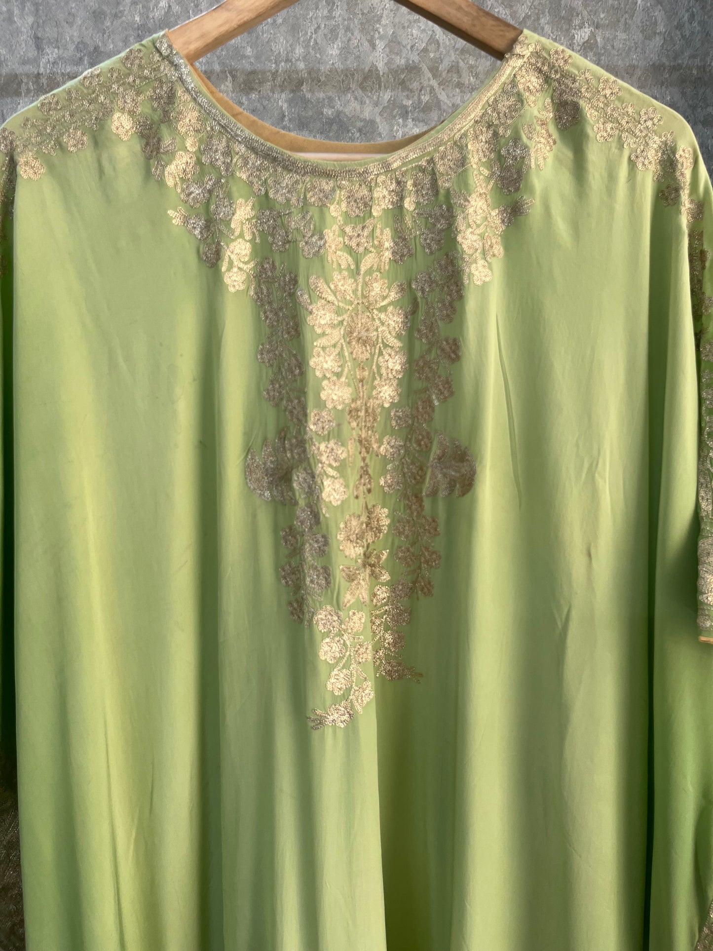Pista Green Pure Crape Kashmiri Kaftan