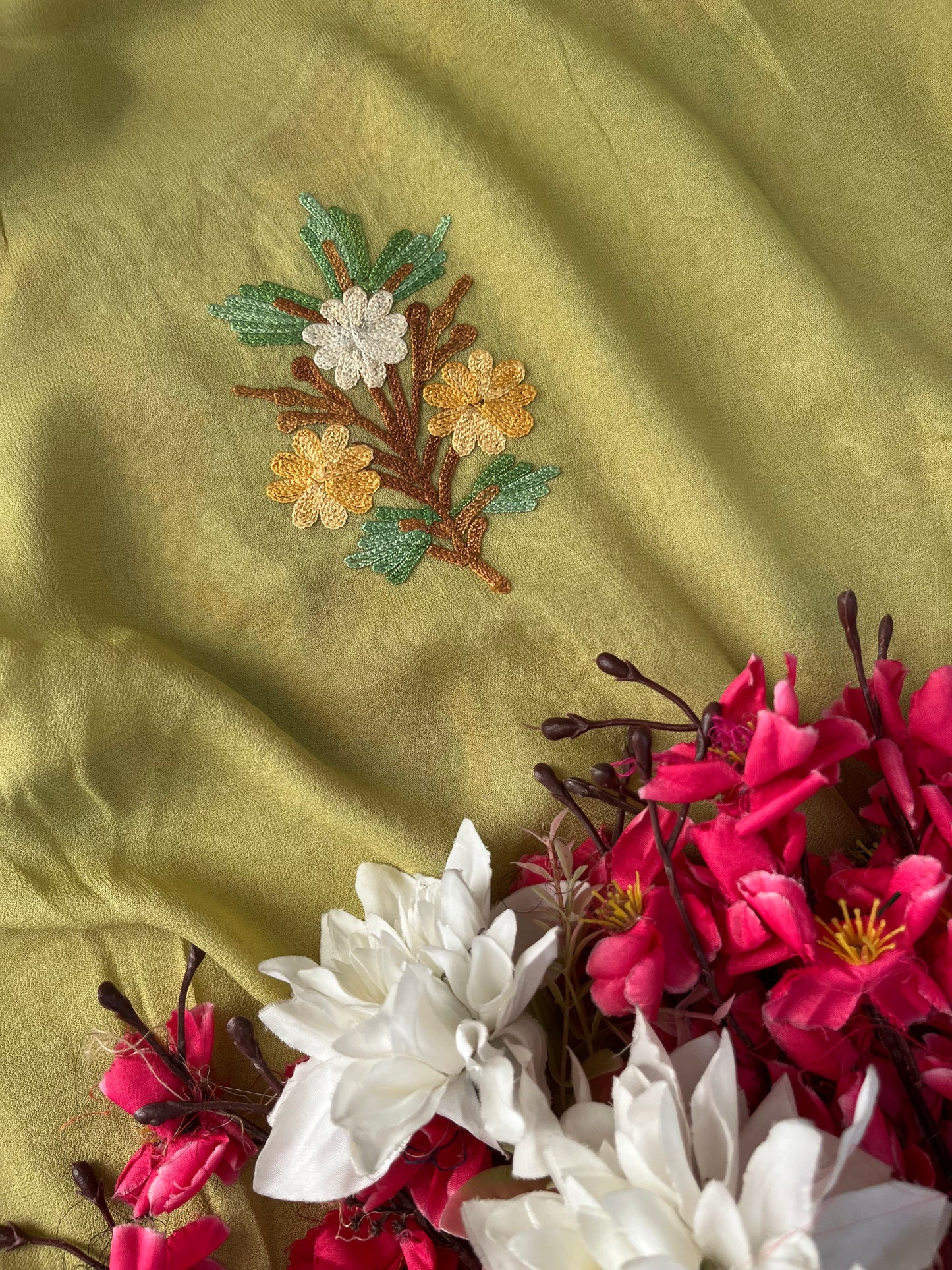 Lemon Green  Pure Georgette Aari Embroidered Suit