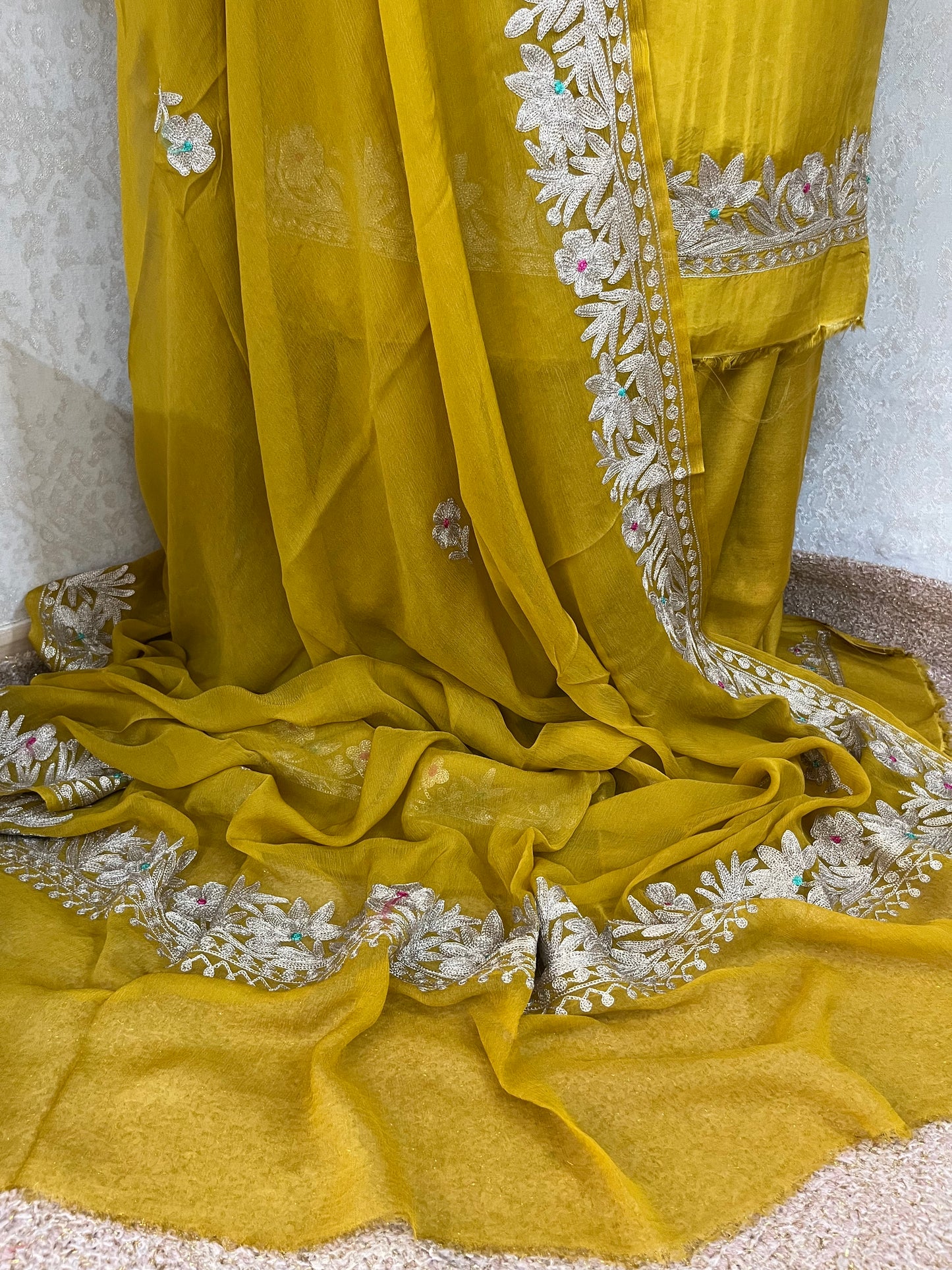 Golden Yellow Opada Silk Kashmiri Suits