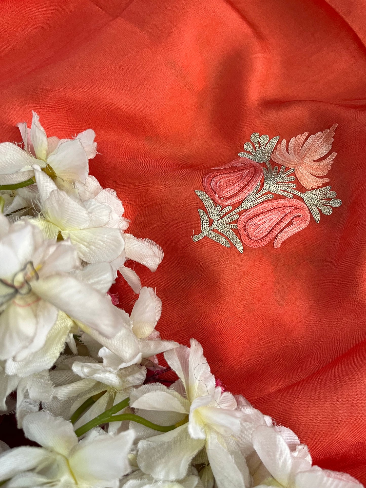 Sanam’ Orange Silk Aari Embroidered Suit material