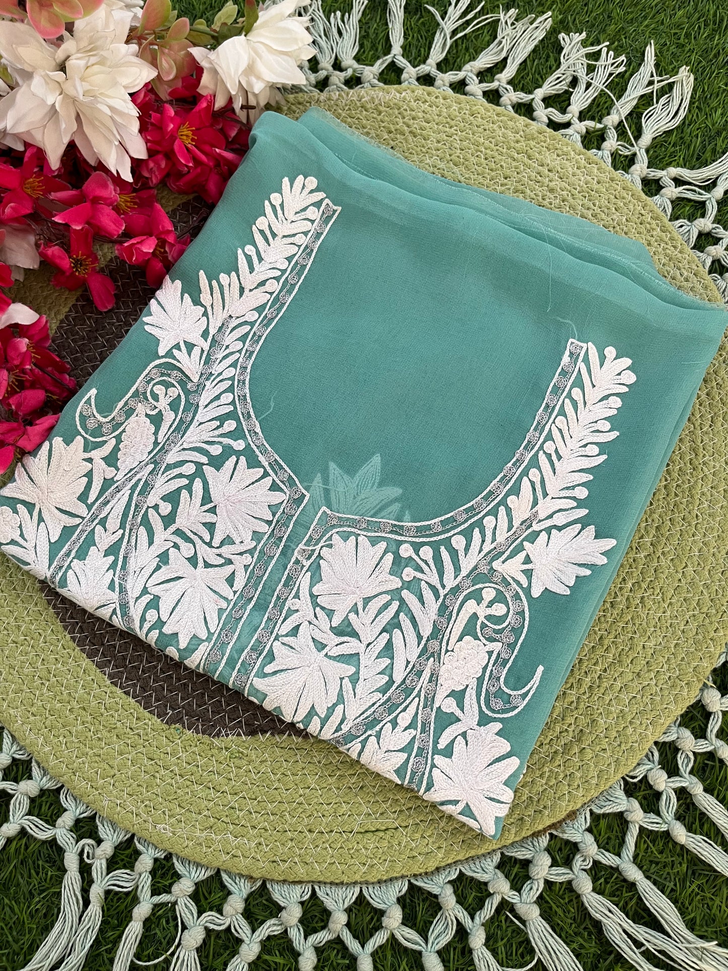 Blue Georgette Kashmiri Kurta Material