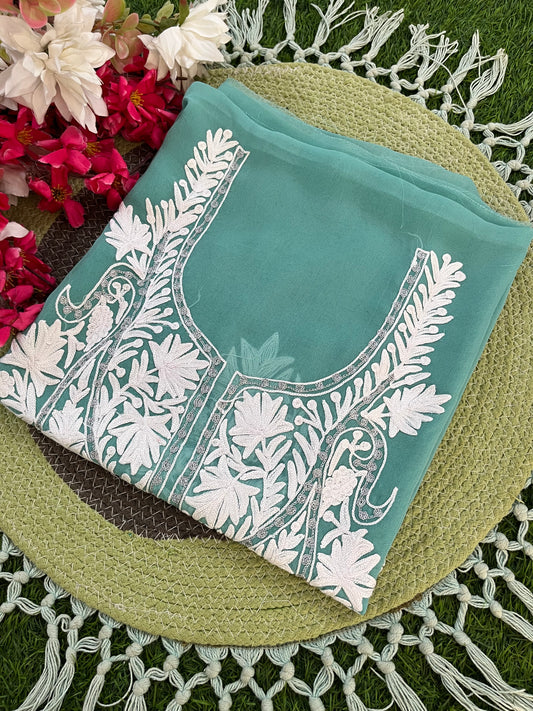 Blue Georgette Kashmiri Kurta Material