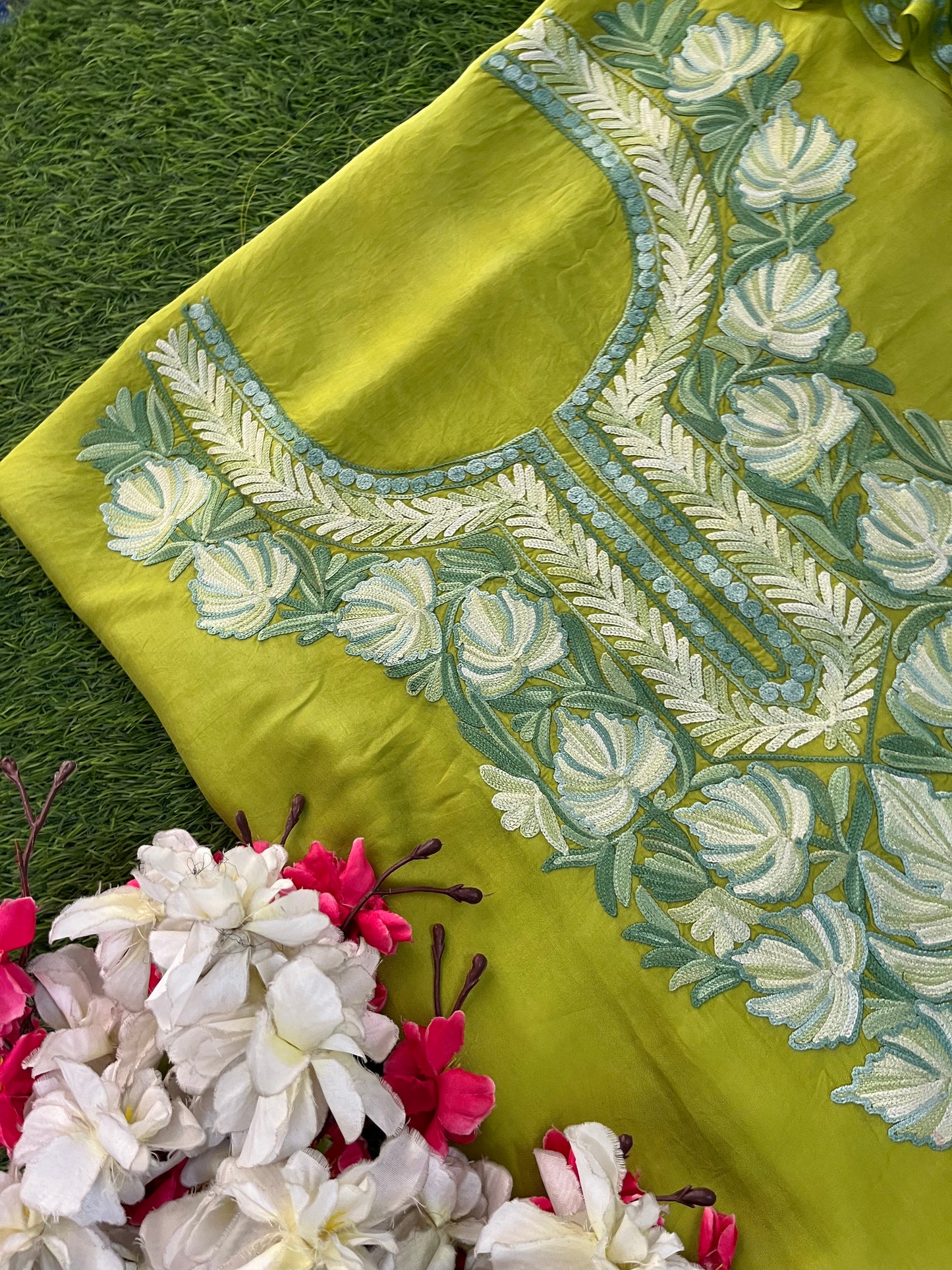 Lime Green Opada Silk Kashmiri Suit