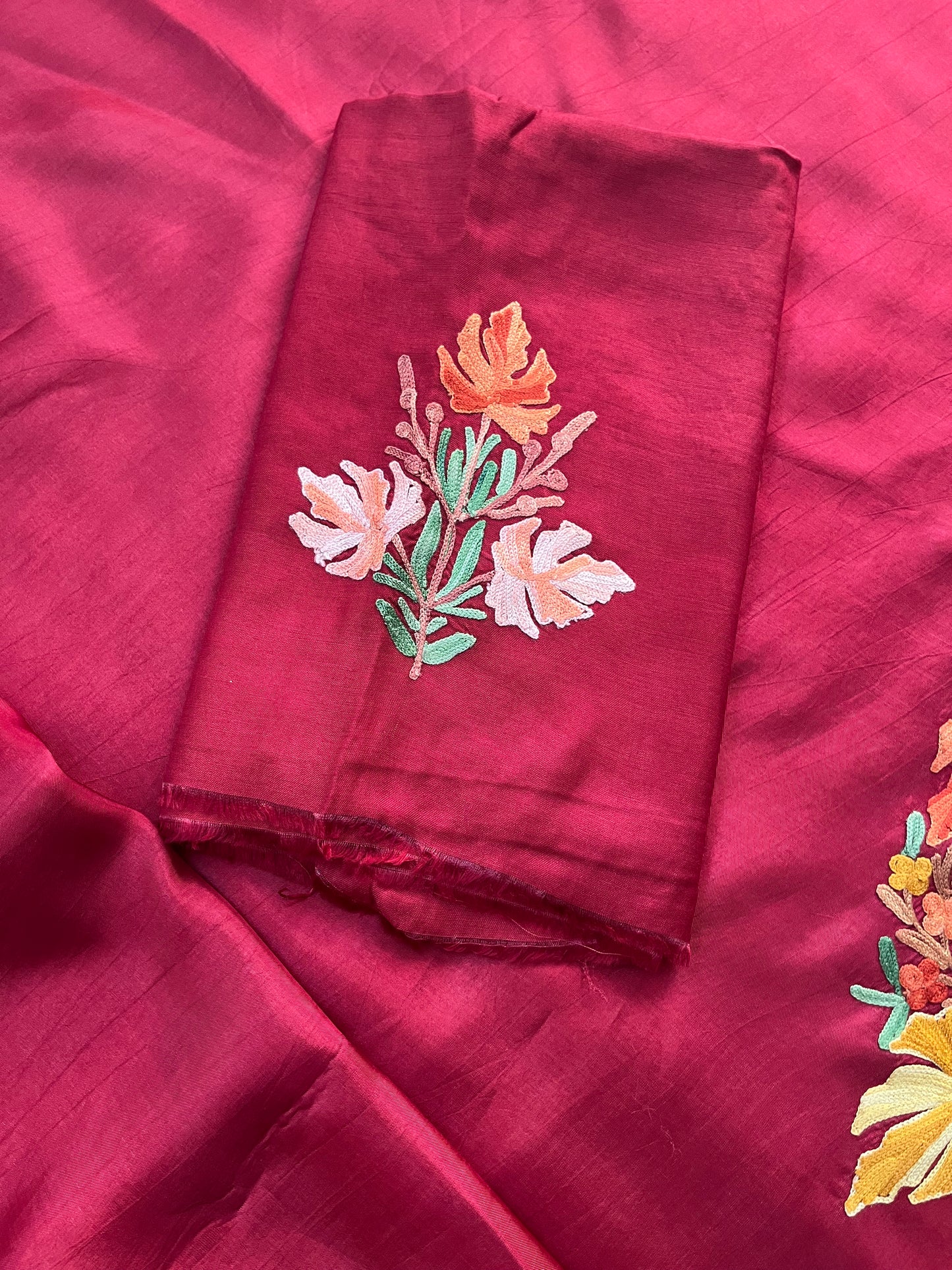 Maroon Opada Silk Aari Embroidered Suit material