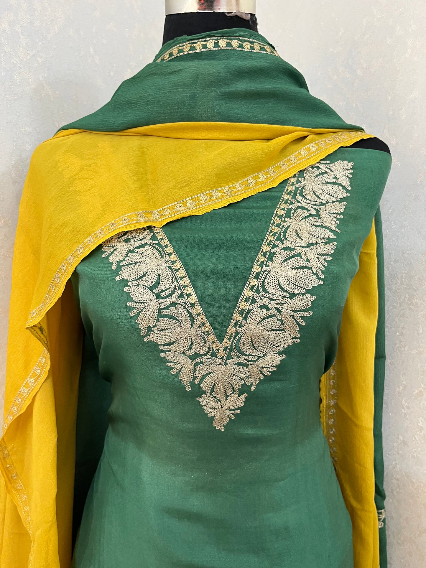 Pastel Green Sanam Silk Kashmiri Suit