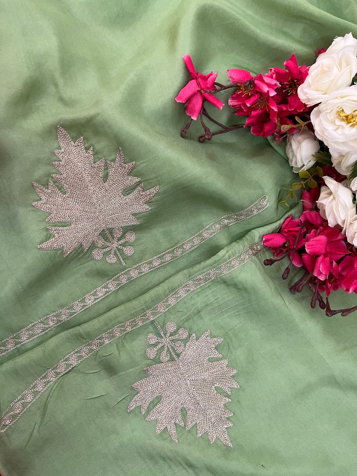 Soft Green Sanam’ Tilla Kashmiri Silk Suit