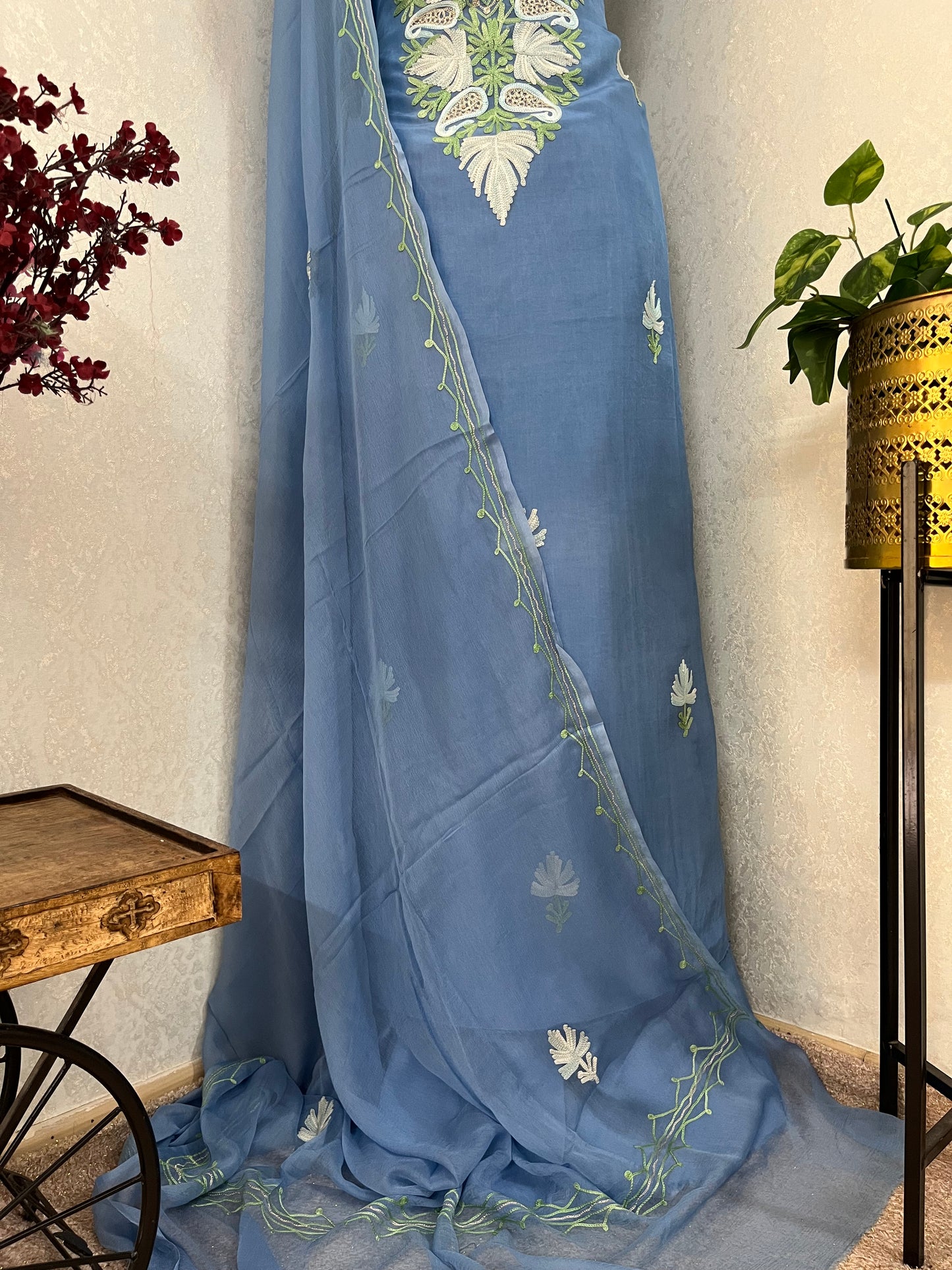 Soft Blue Opada Silk Kashmiri Suits