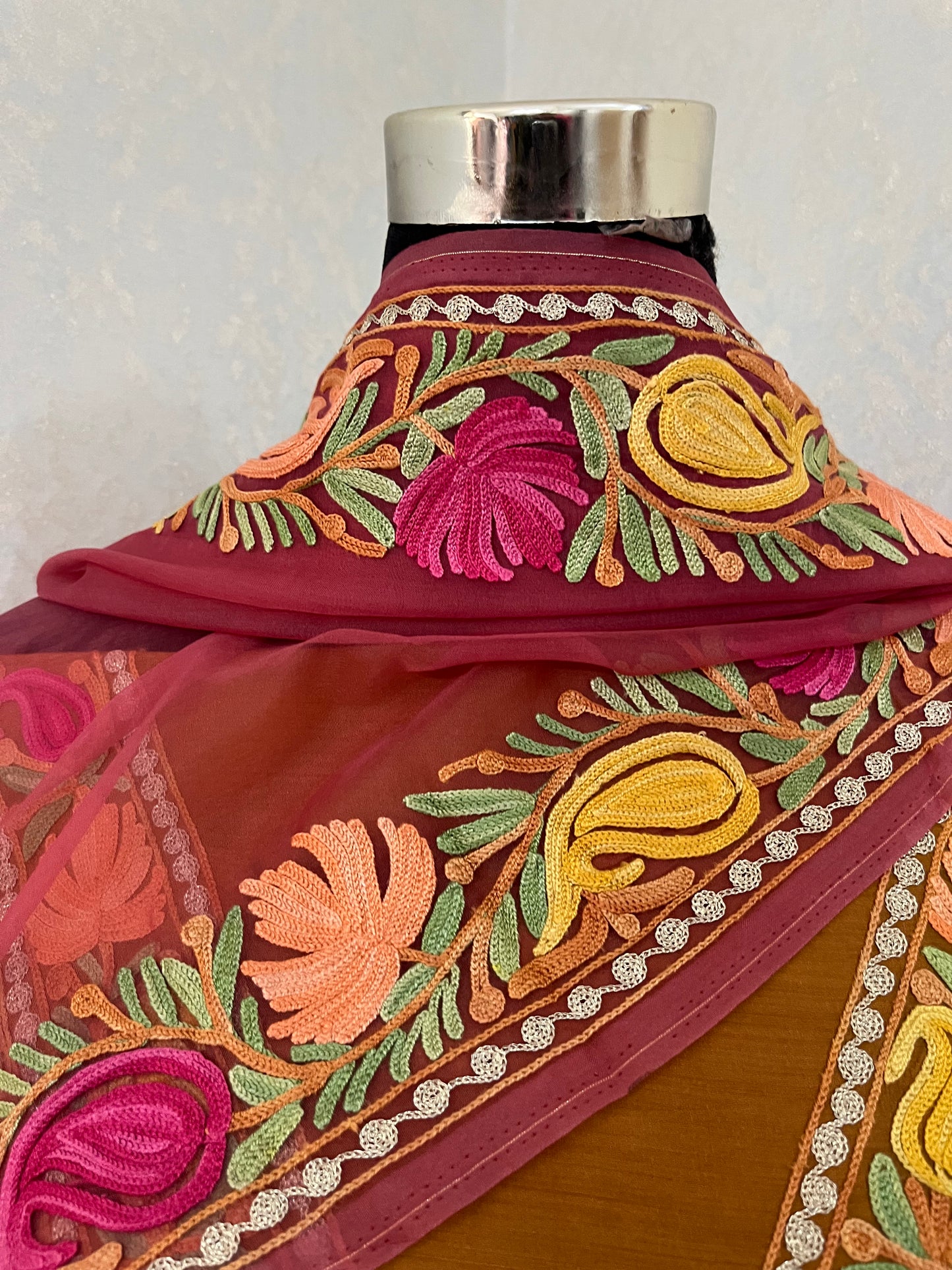 Soft Brown Chanderi Silk Kashmiri Suit
