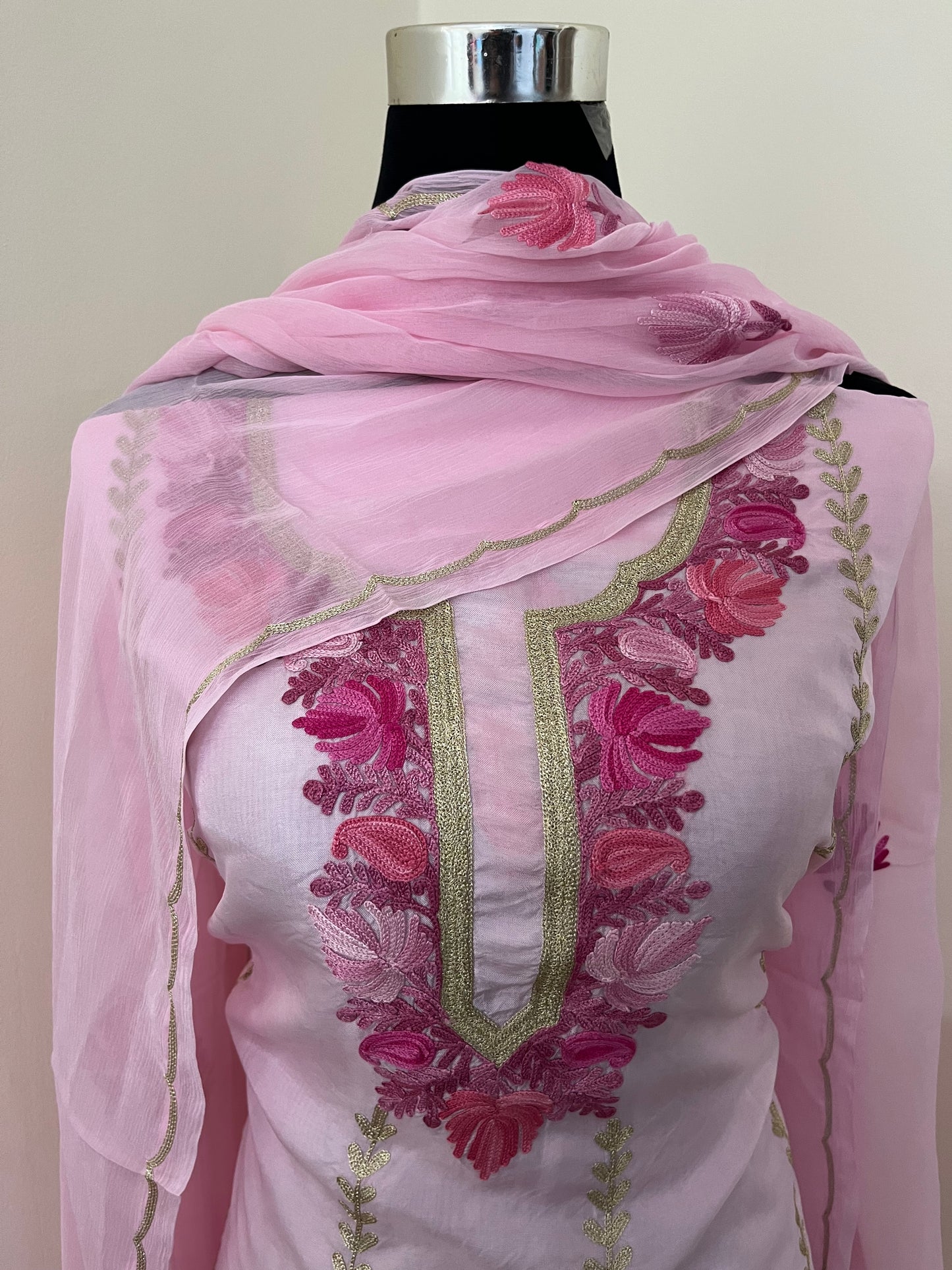 Sanam’ Baby Pink Silk Aari Embroidered Suit material