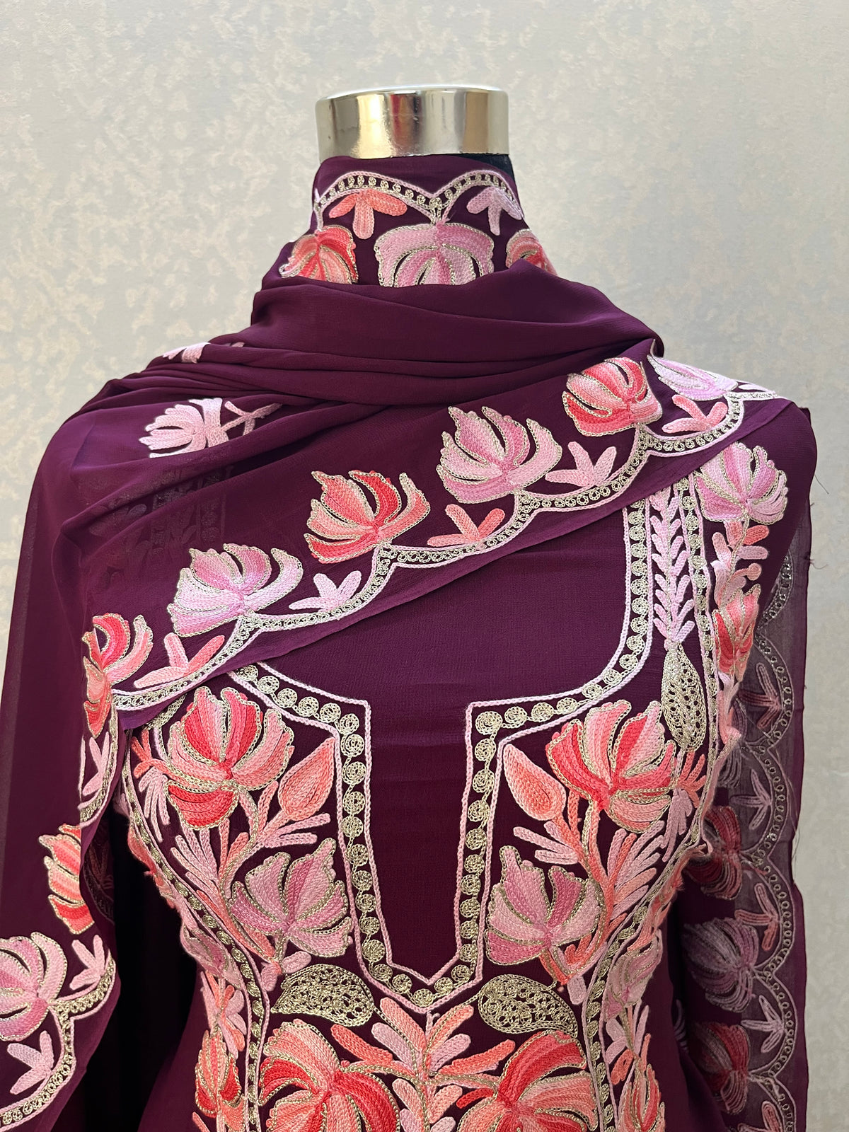 Wine Pure Georgette Kashmiri Suit