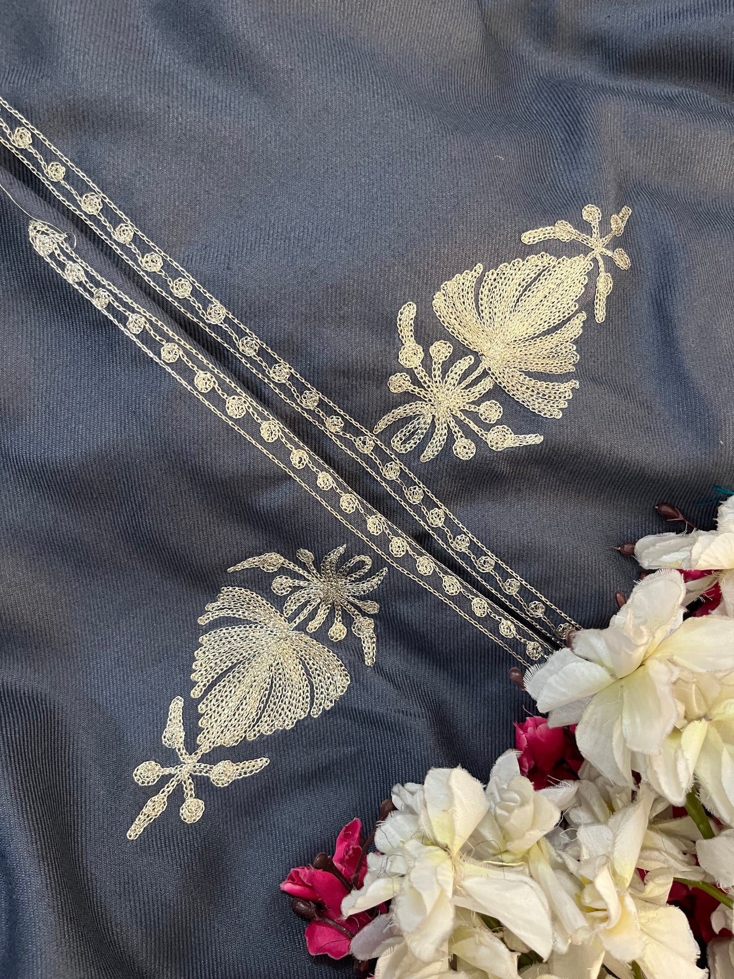 English Grey Tilla Embroidered 3pc Suit Stole