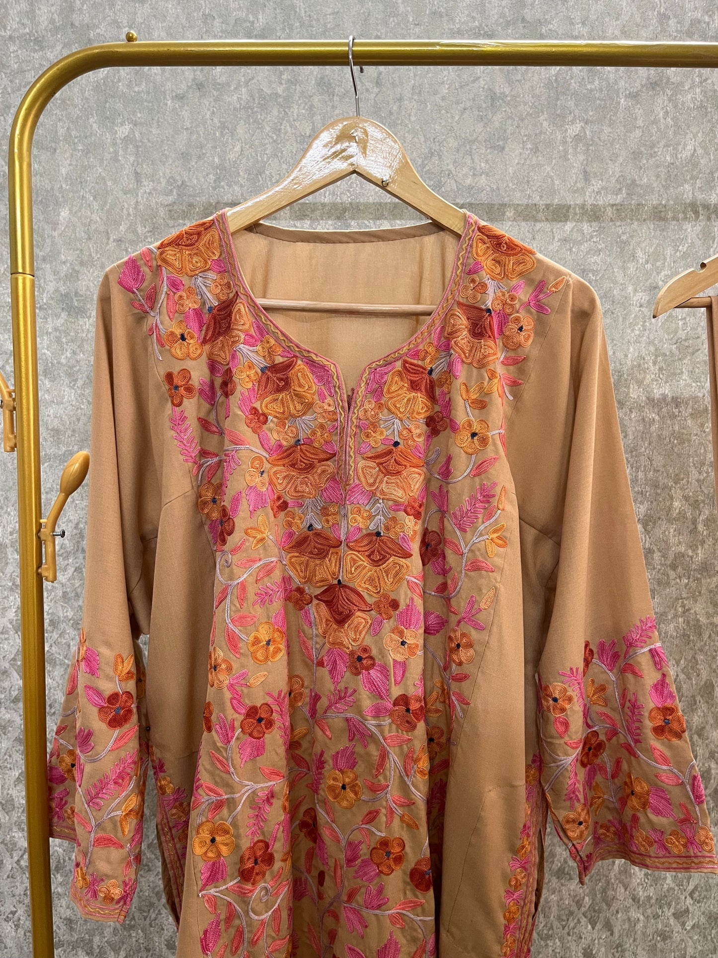 Beige Cotton Front Jaal Pheran Set Size (46)