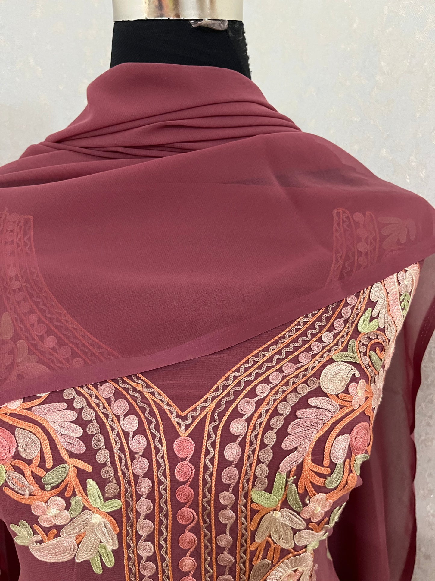Onion Pink Georgette 3 Pc Kashmiri Suit