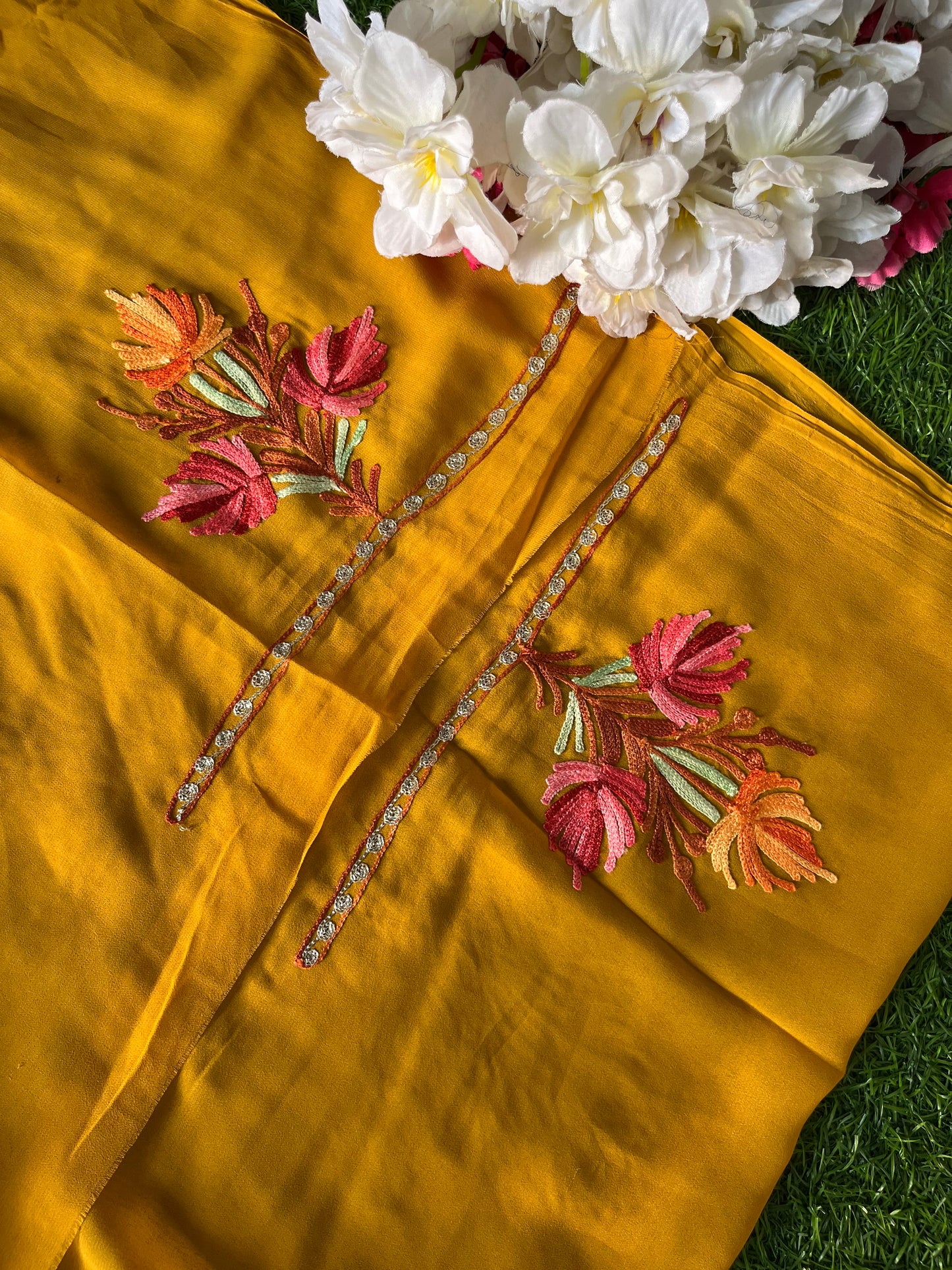 Mustard Georgette Shirt and Dupatta Aari Embroidered Suit